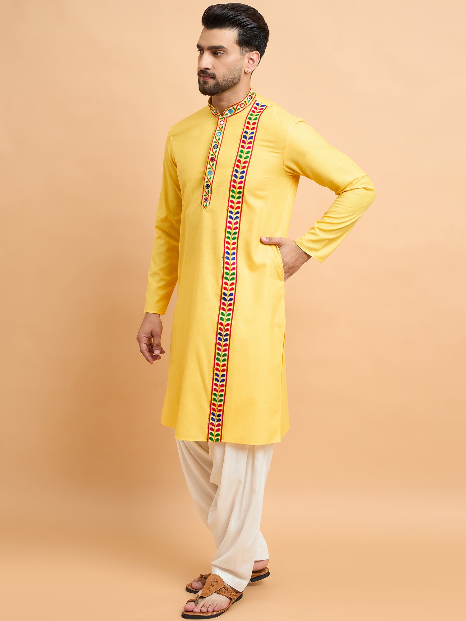 Yellow Gamthi Work Navratri Special Kurta Only