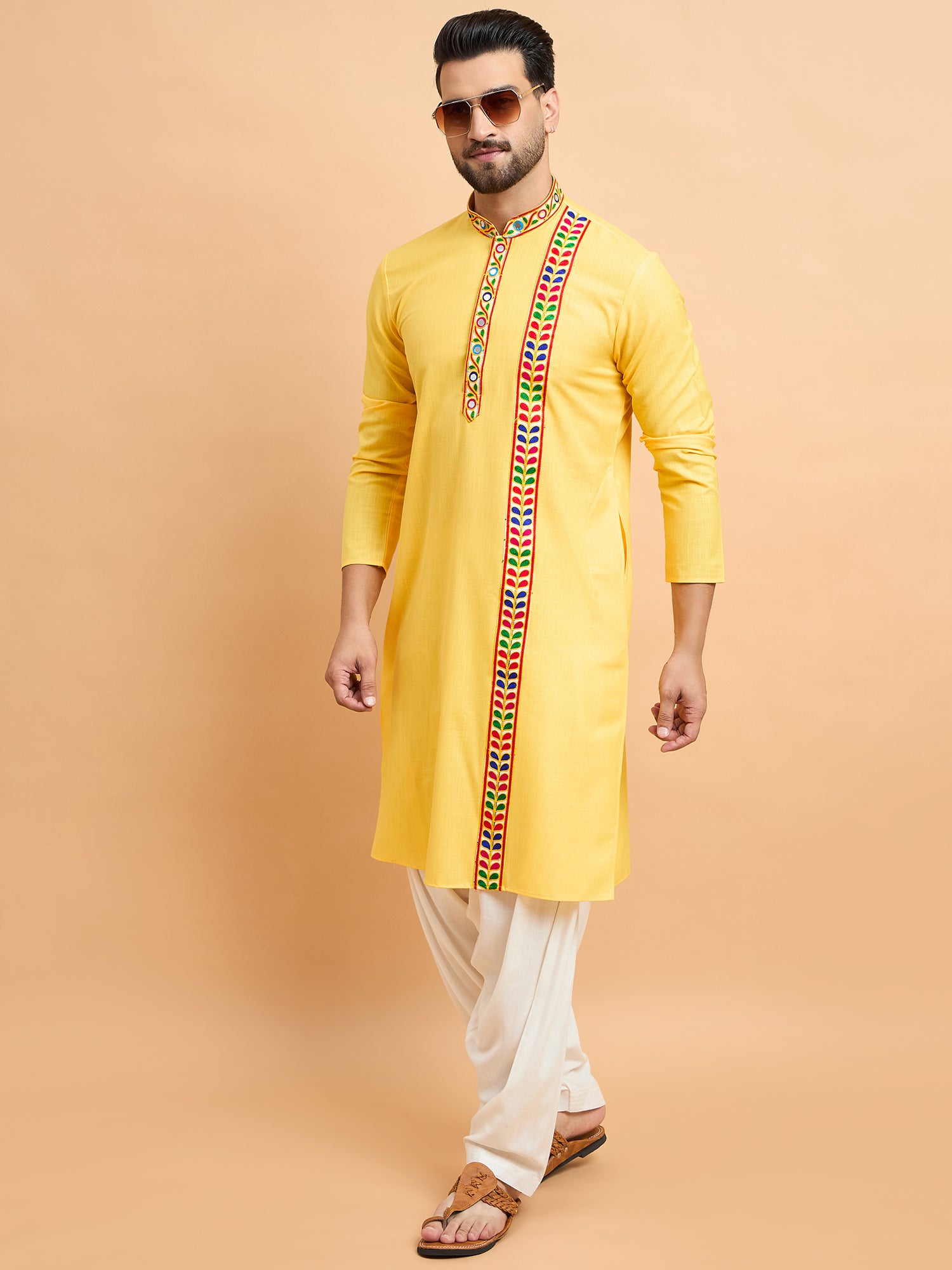 Yellow Gamthi Work Navratri Special Kurta Only