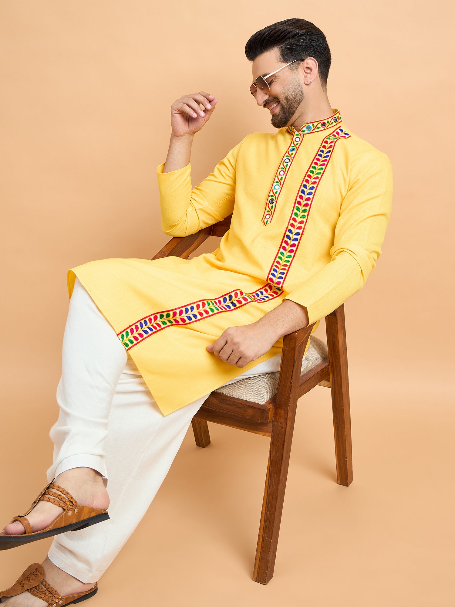 Yellow Gamthi Work Navratri Special Kurta Only