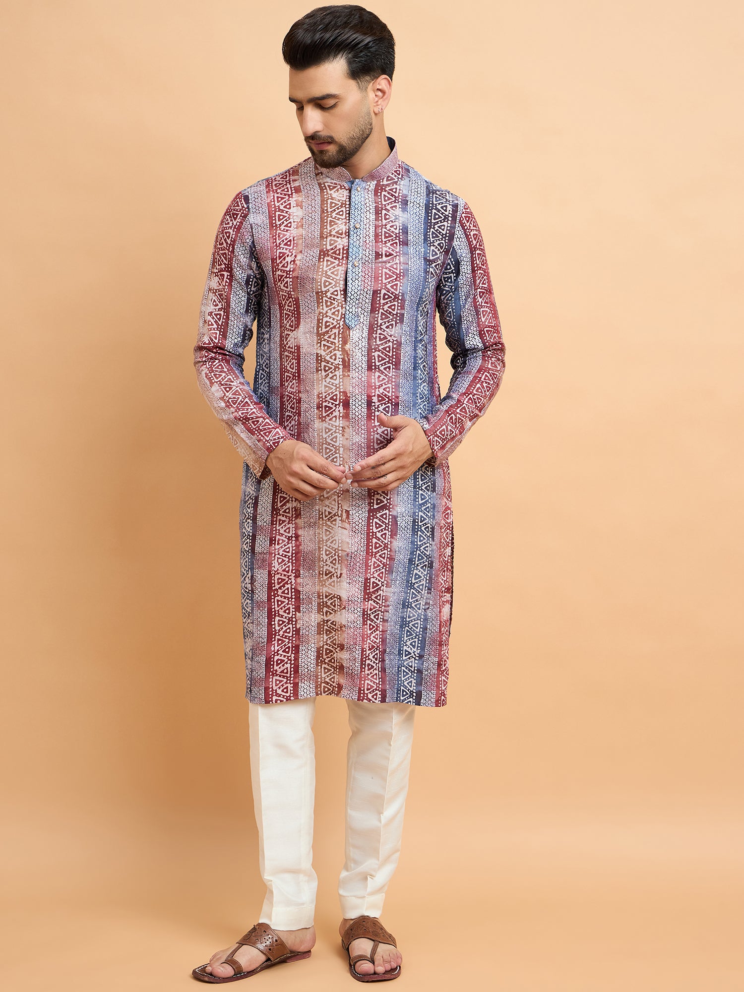 Maroon Batique With Lucknowi Kurta Trouser Set