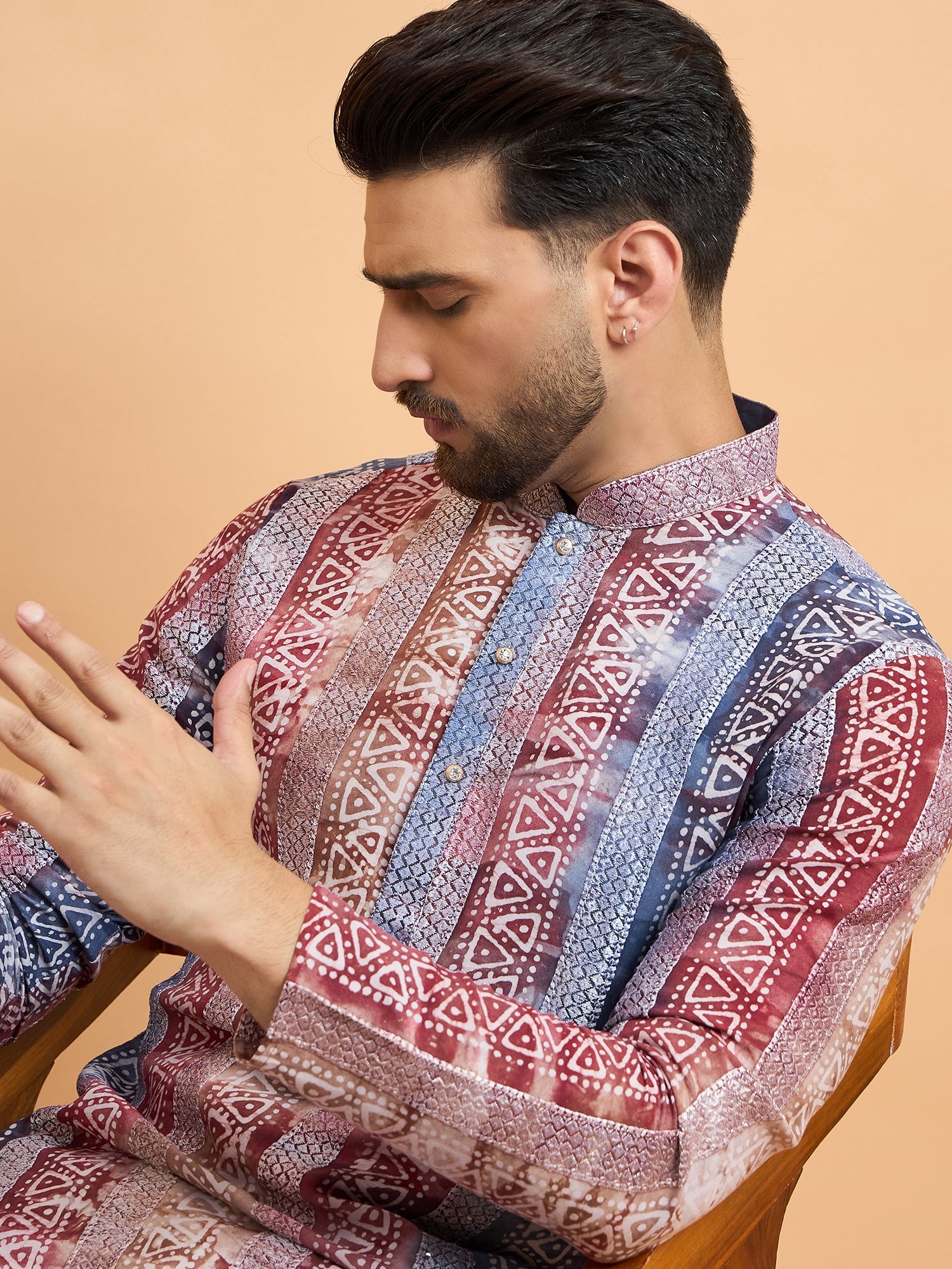 Maroon Batique With Lucknowi Kurta Trouser Set