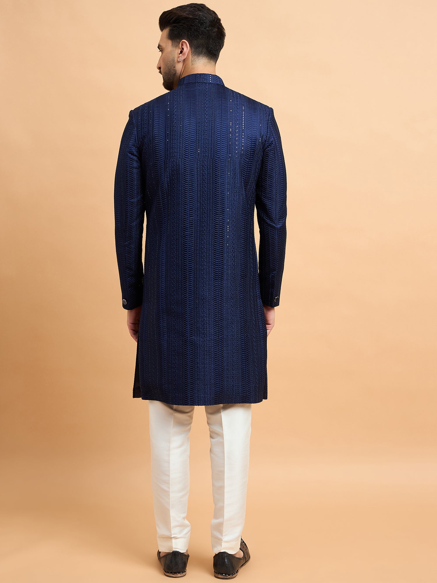 Navy Blue Embroidered Indo Western Set