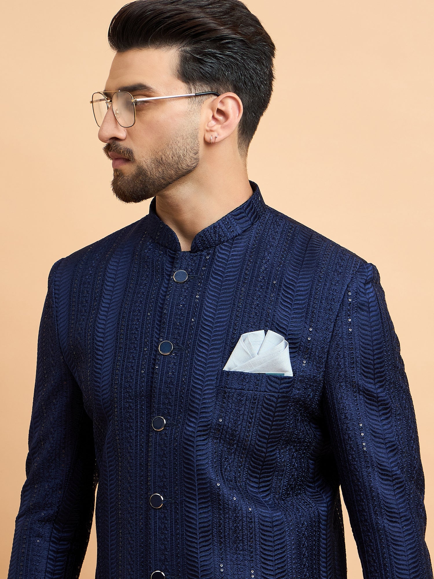 Navy Blue Embroidered Indo Western Set