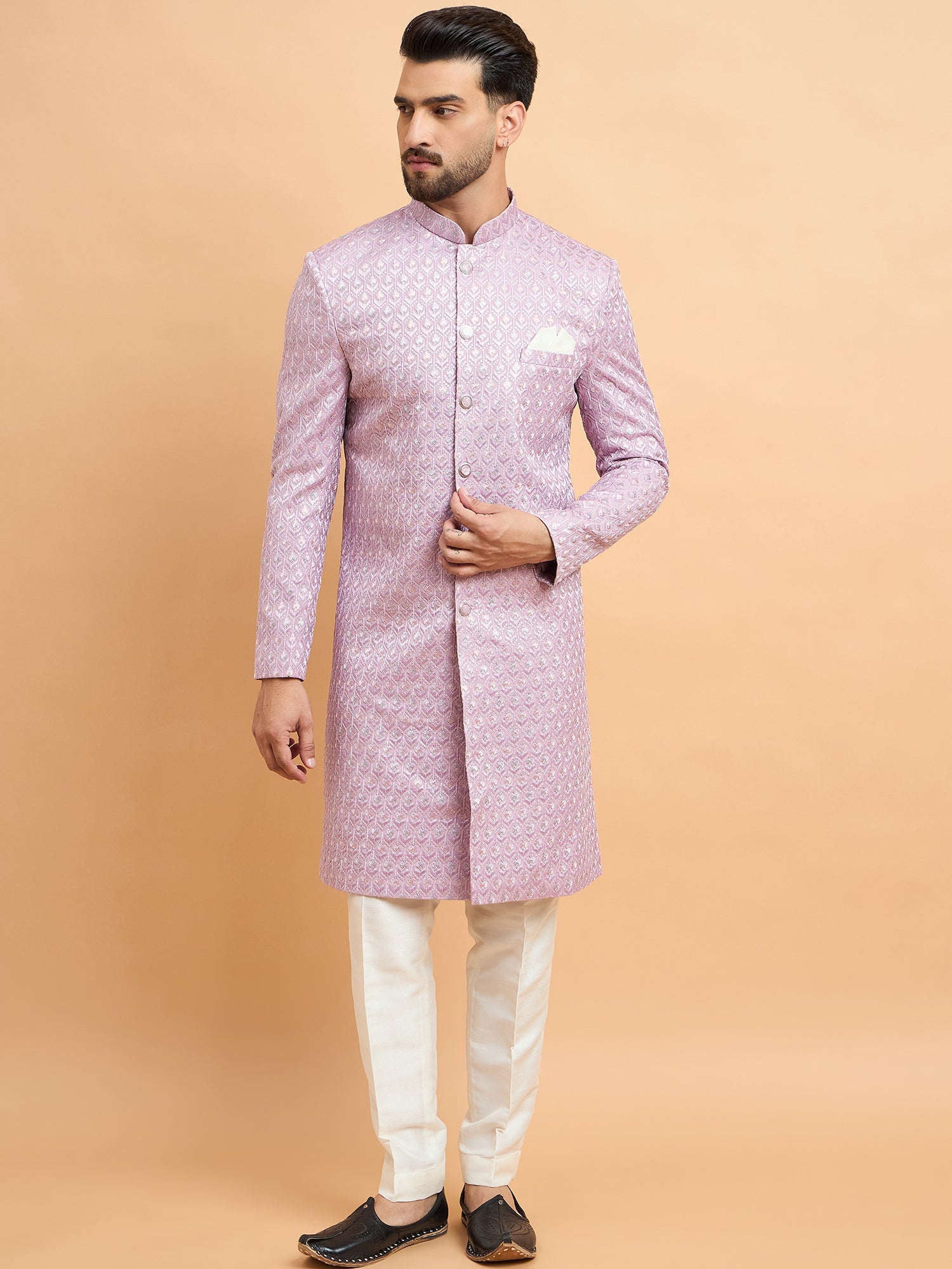 Lilac Embroidered Indowestern Set