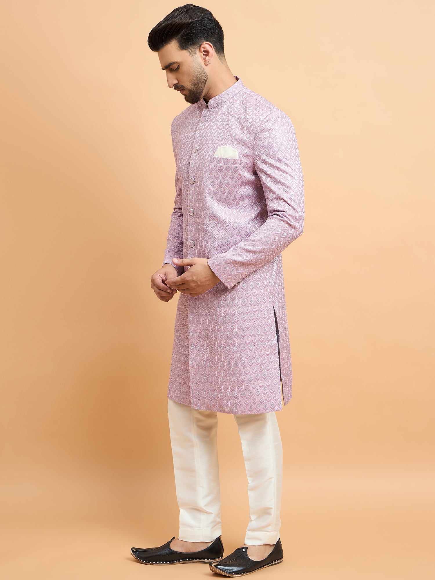 Lilac Embroidered Indowestern Set