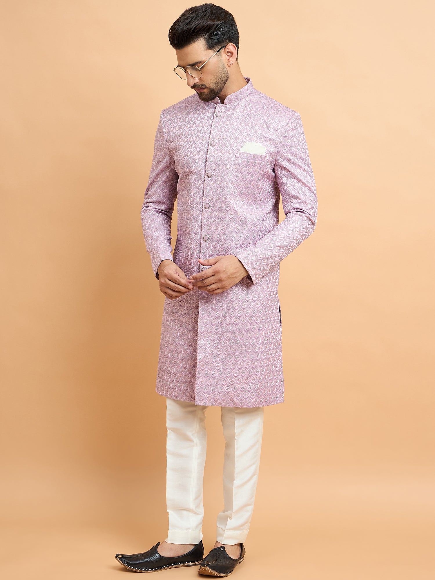 Lilac Embroidered Indowestern Set