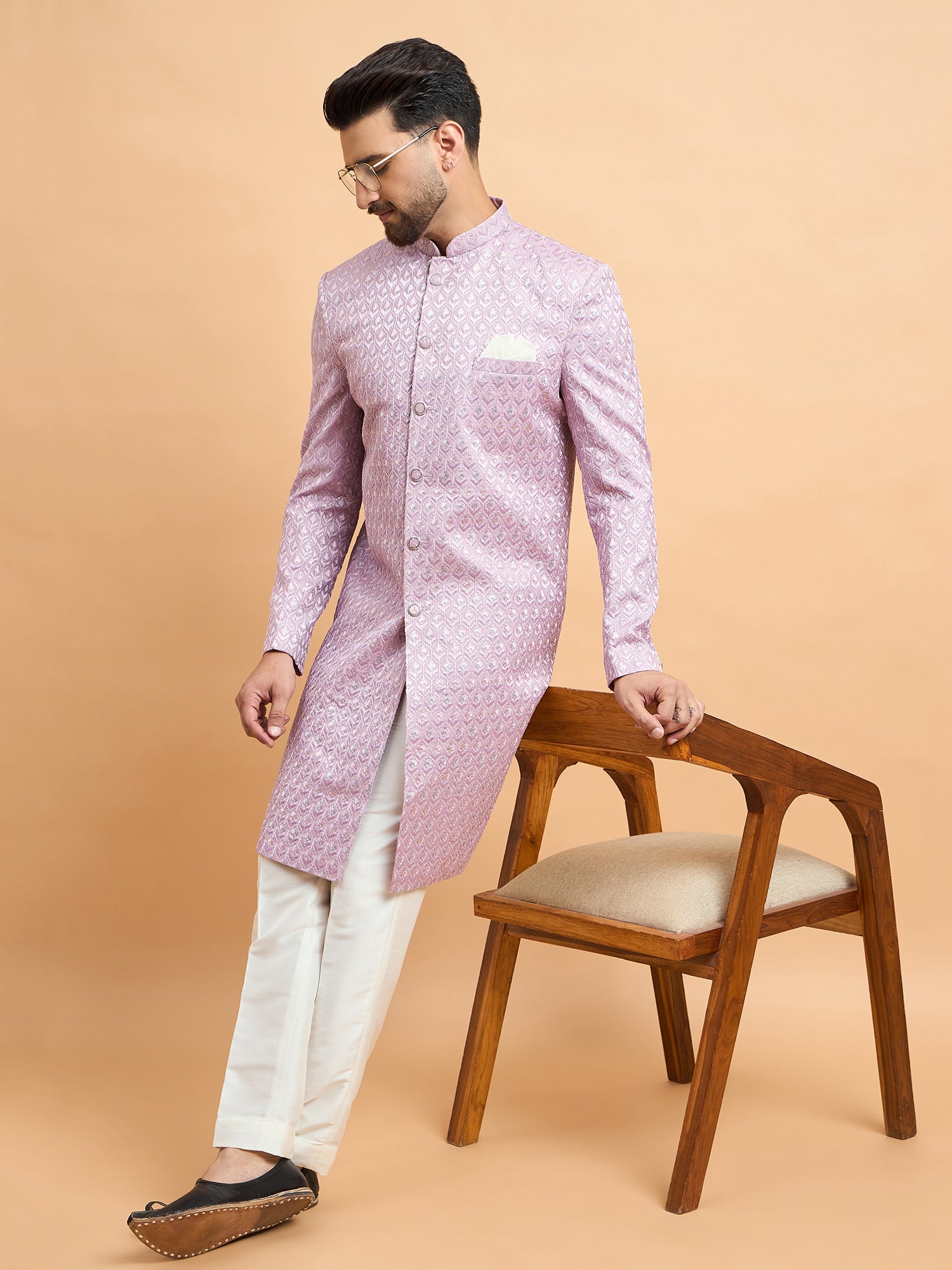 Lilac Embroidered Indowestern Set