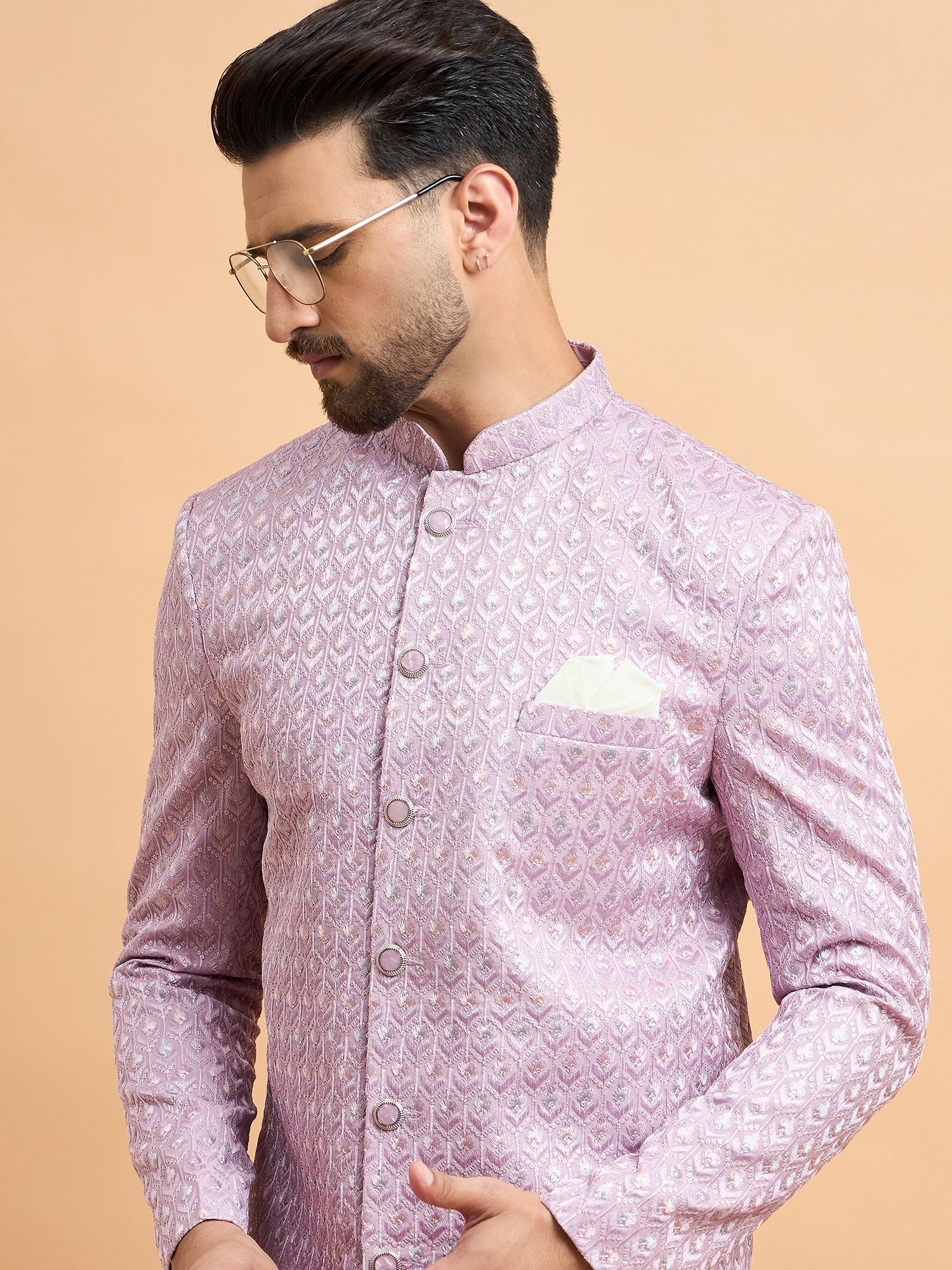 Lilac Embroidered Indowestern Set