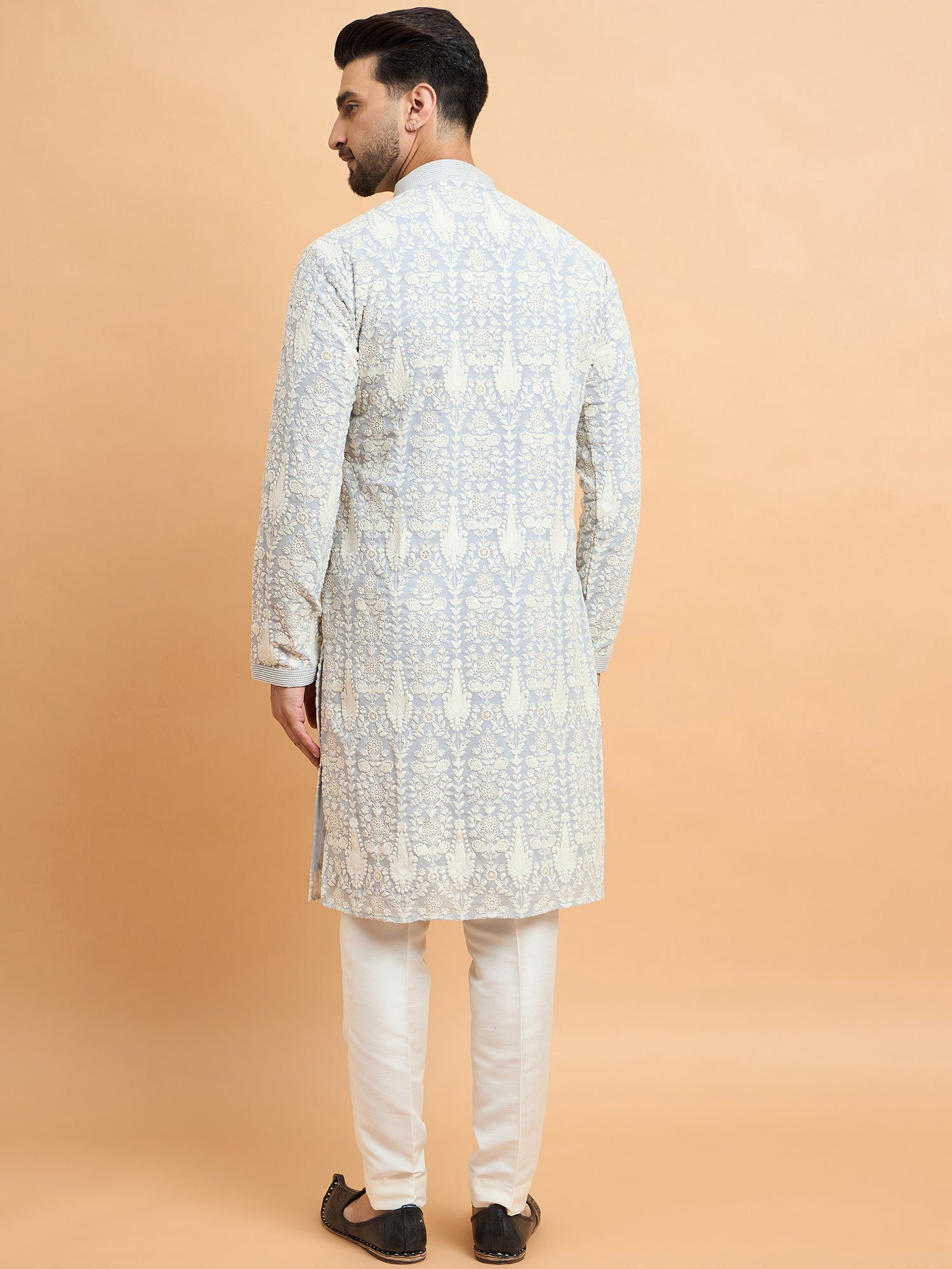 Grey Kashmiri Lucknowi Kurta Set