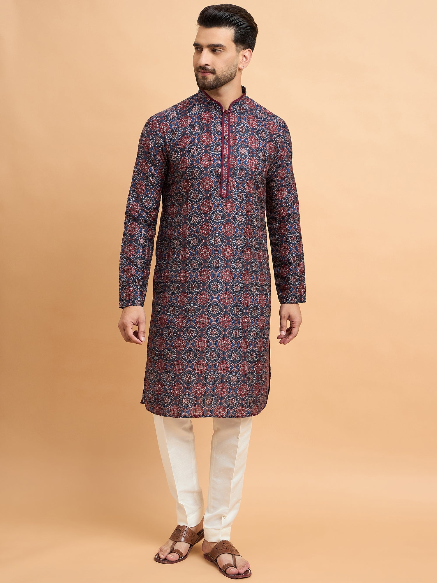 Navy Blue Printed Kurta Set