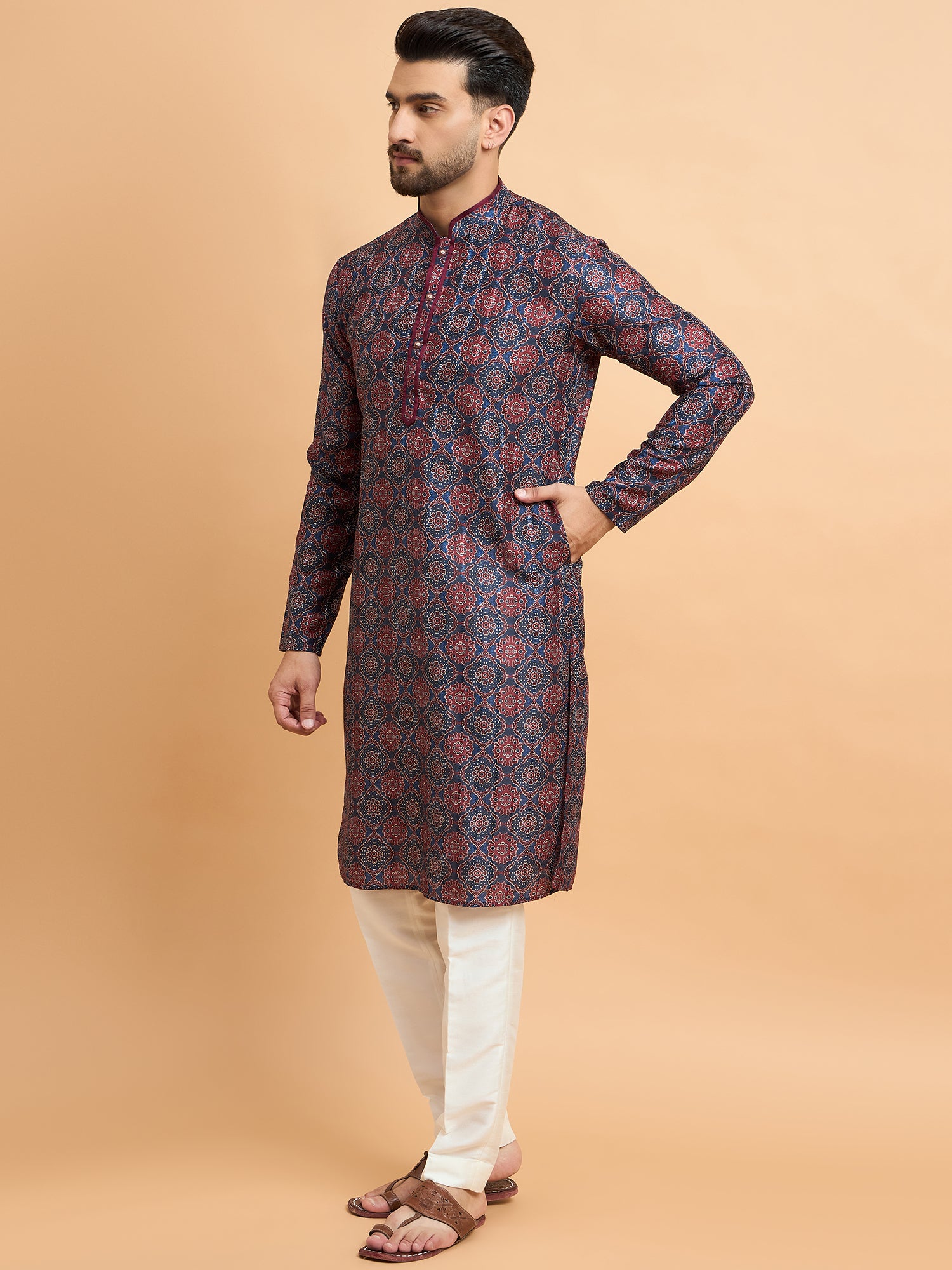 Navy Blue Printed Kurta Set