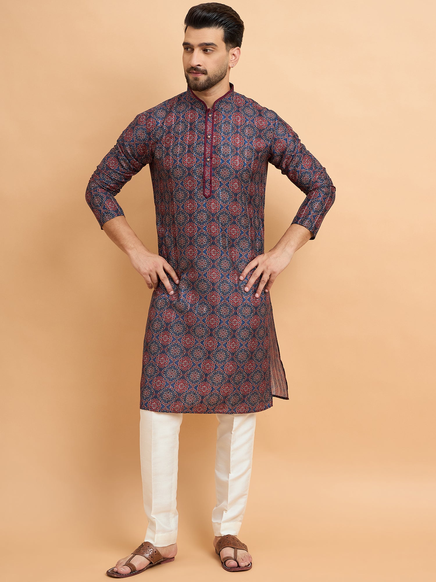 Navy Blue Printed Kurta Set