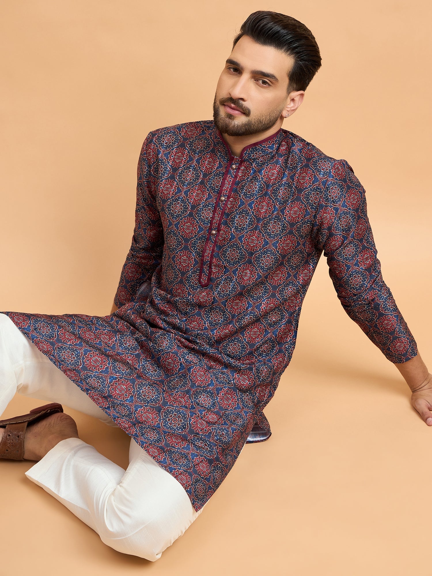 Navy Blue Printed Kurta Set
