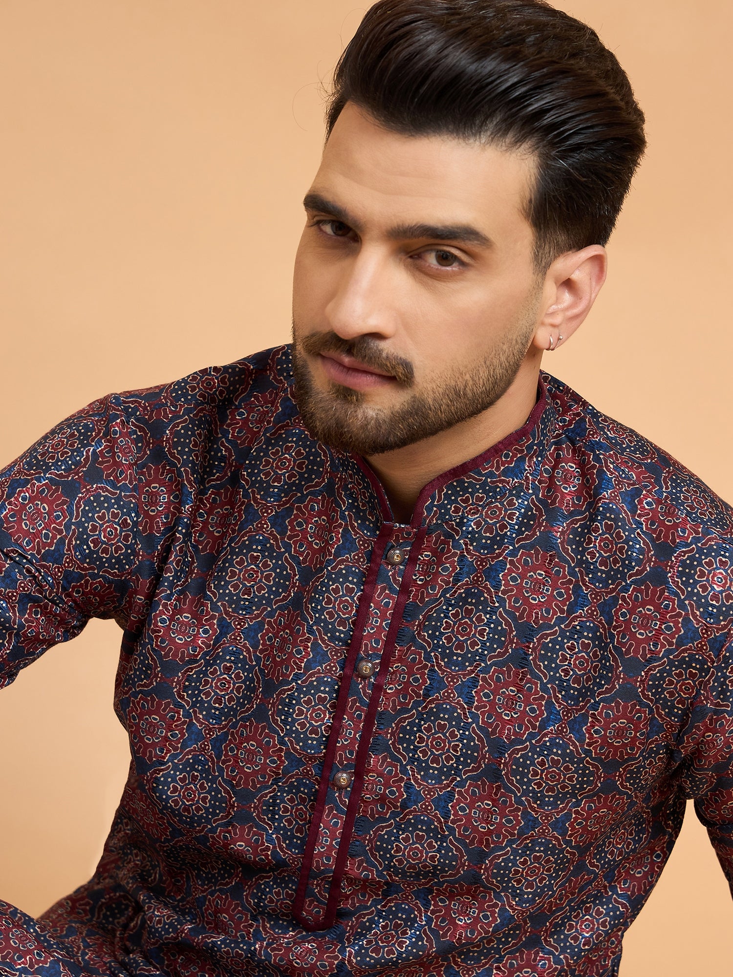 Navy Blue Printed Kurta Set