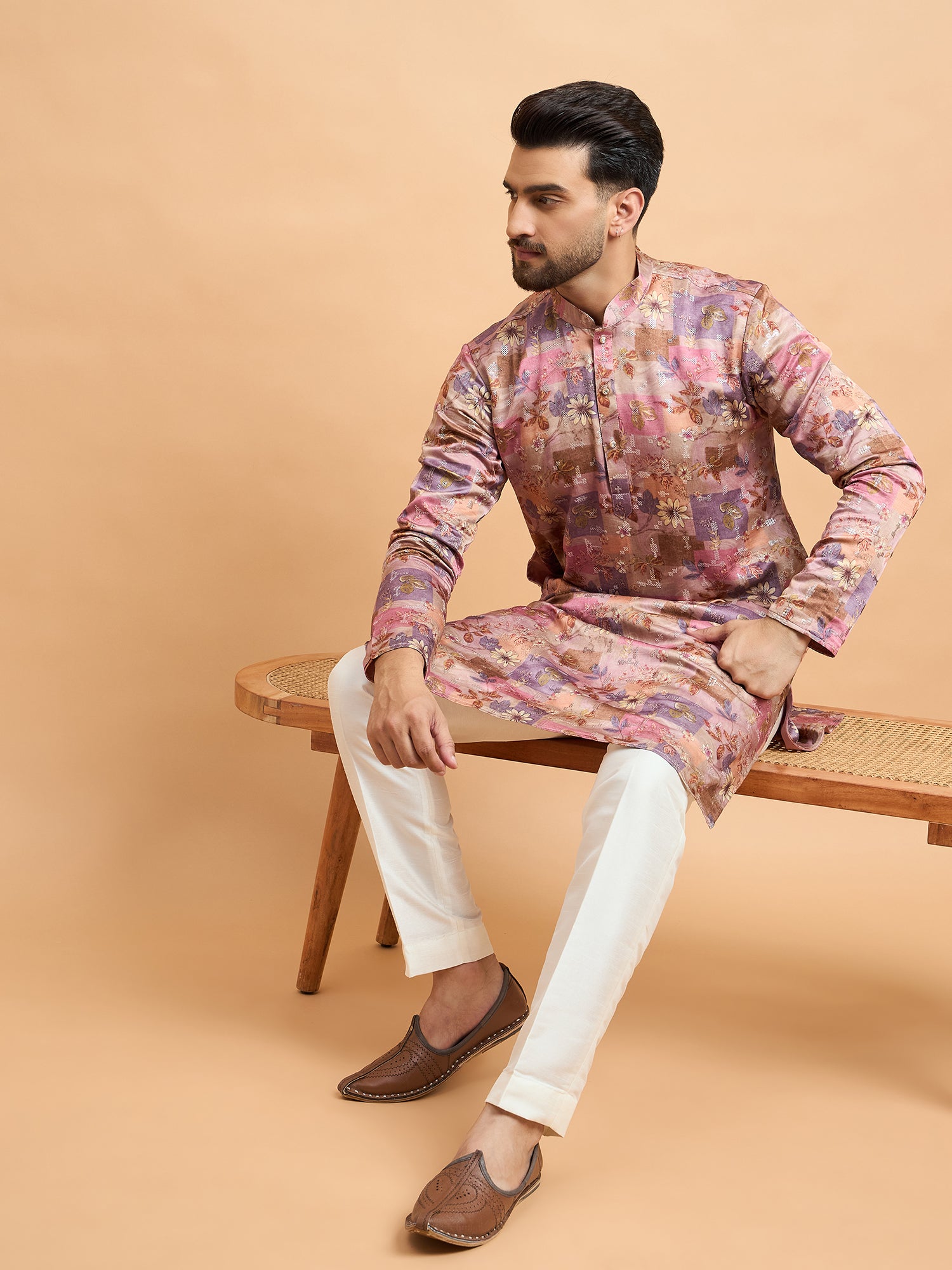 Multi Print Mal Silk Kurta Set