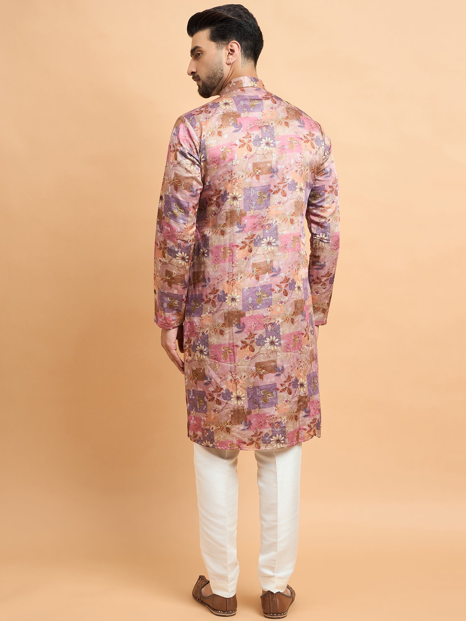 Multi Print Mal Silk Kurta Set