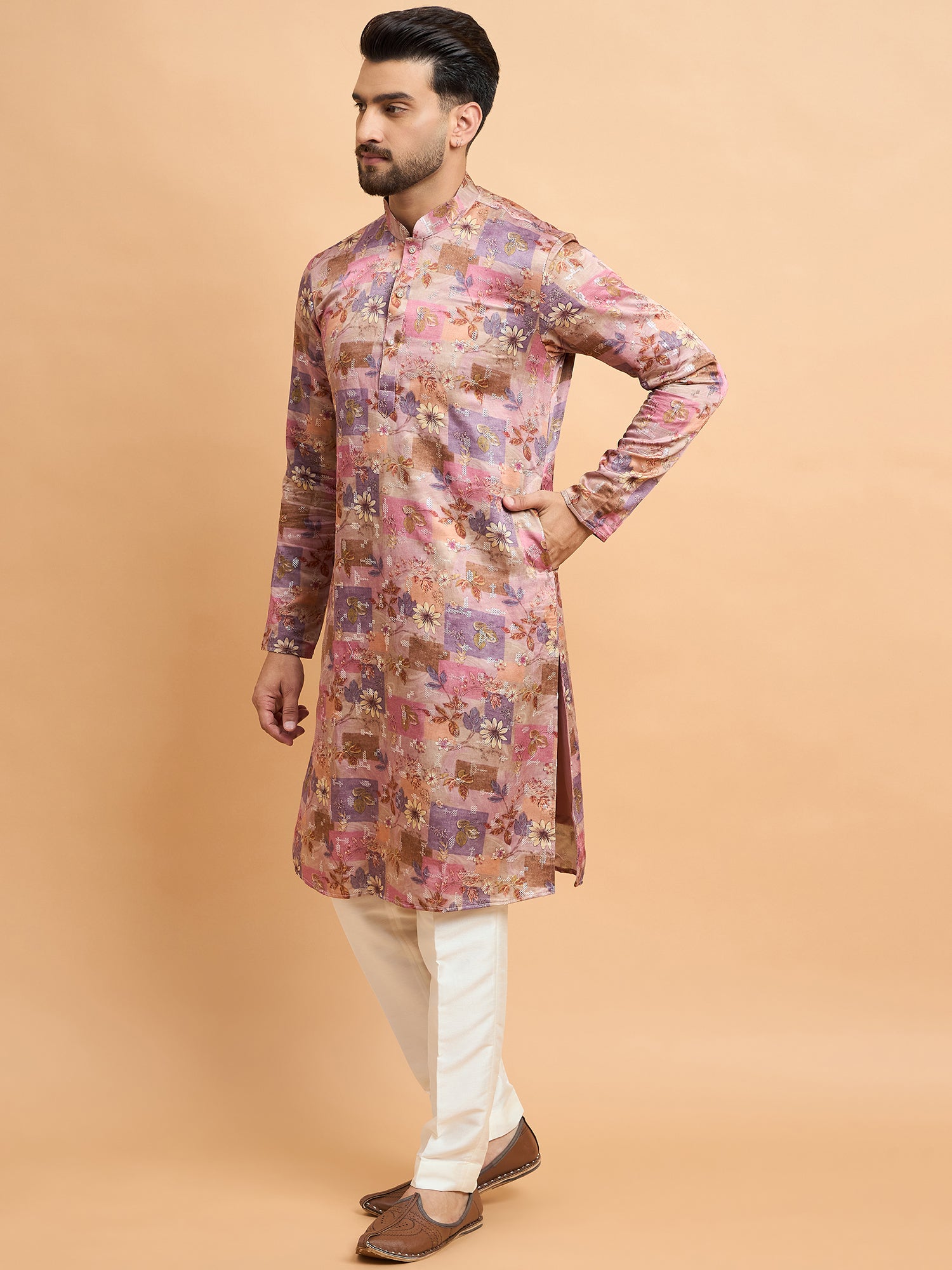 Multi Print Mal Silk Kurta Set
