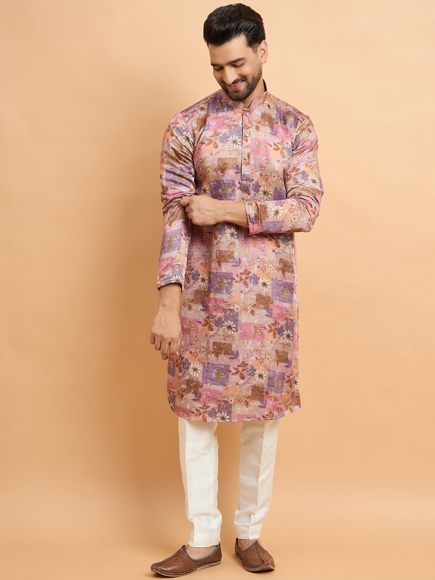 Multi Print Mal Silk Kurta Set