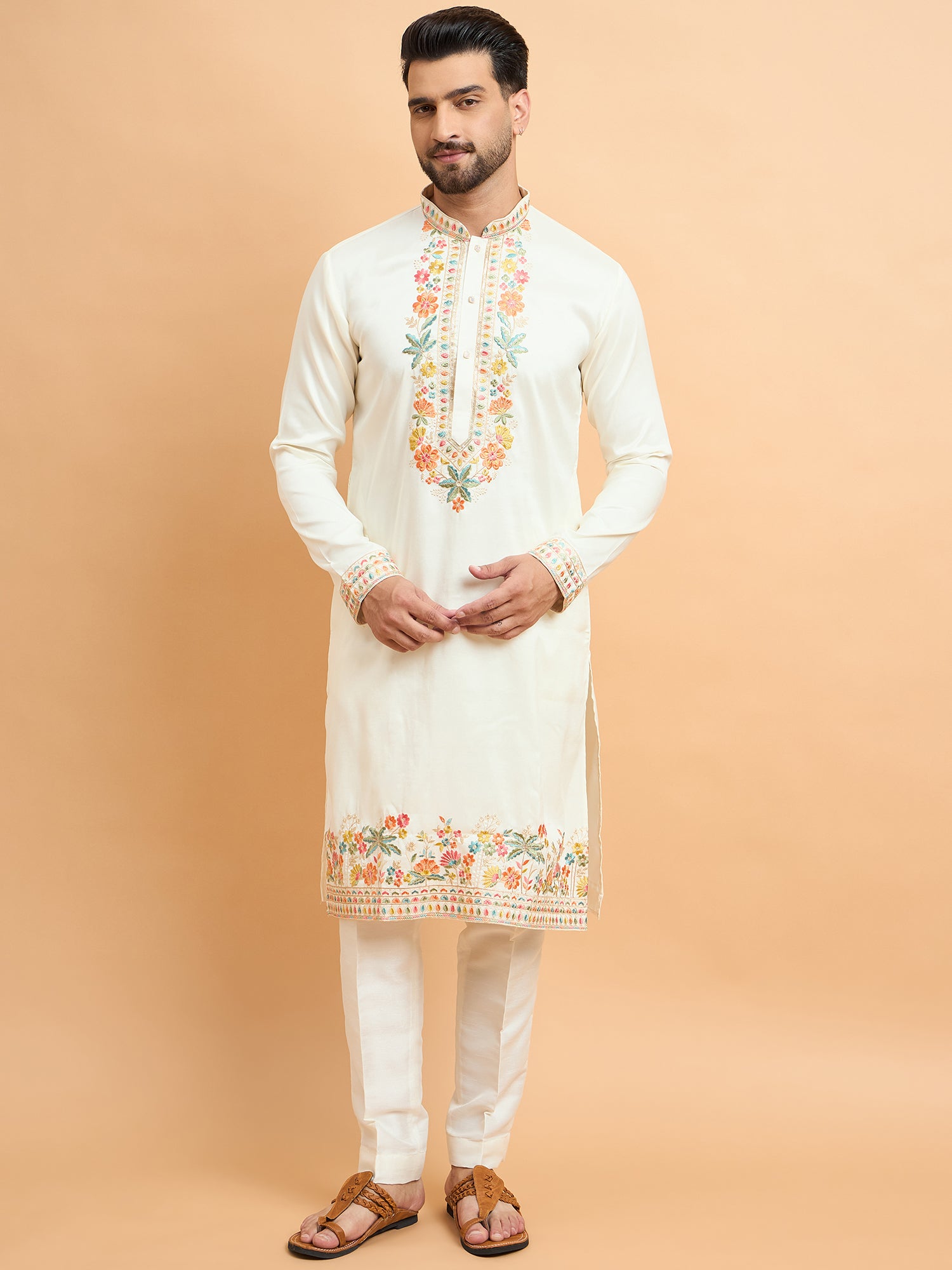 Cream Trending Kashmiri Work Kurta Set
