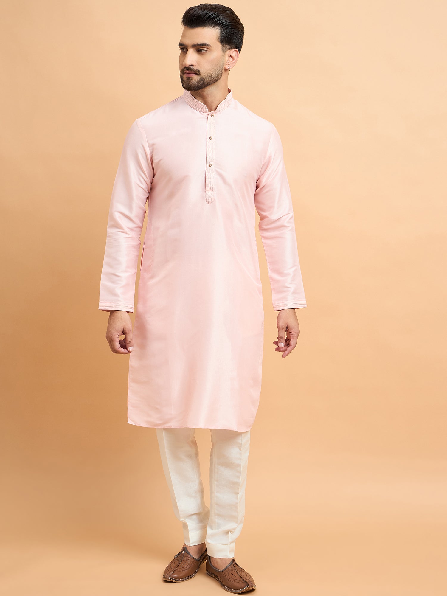 Pink With Cream Embroidery Koti Kurta Set