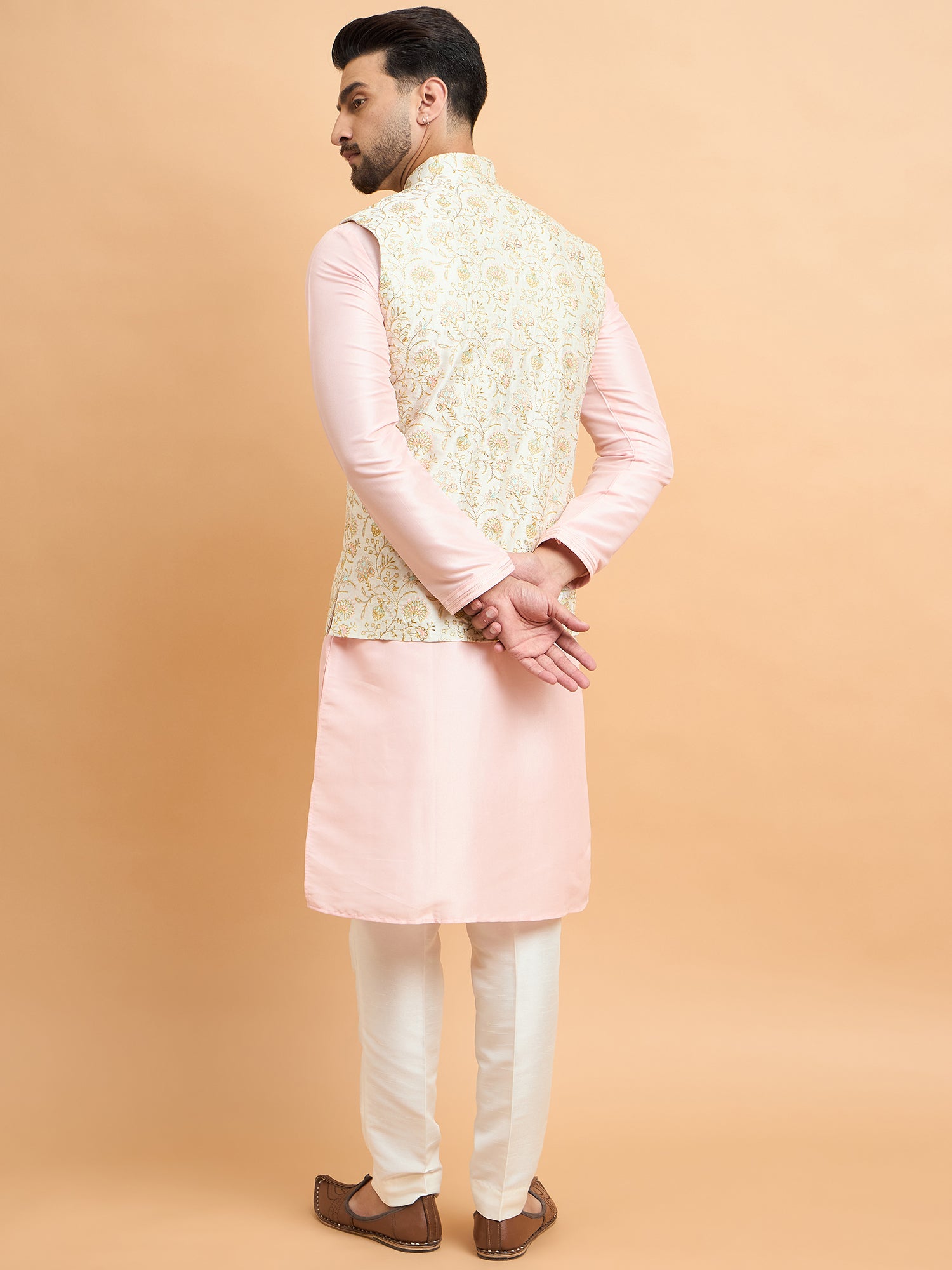 Pink With Cream Embroidery Koti Kurta Set