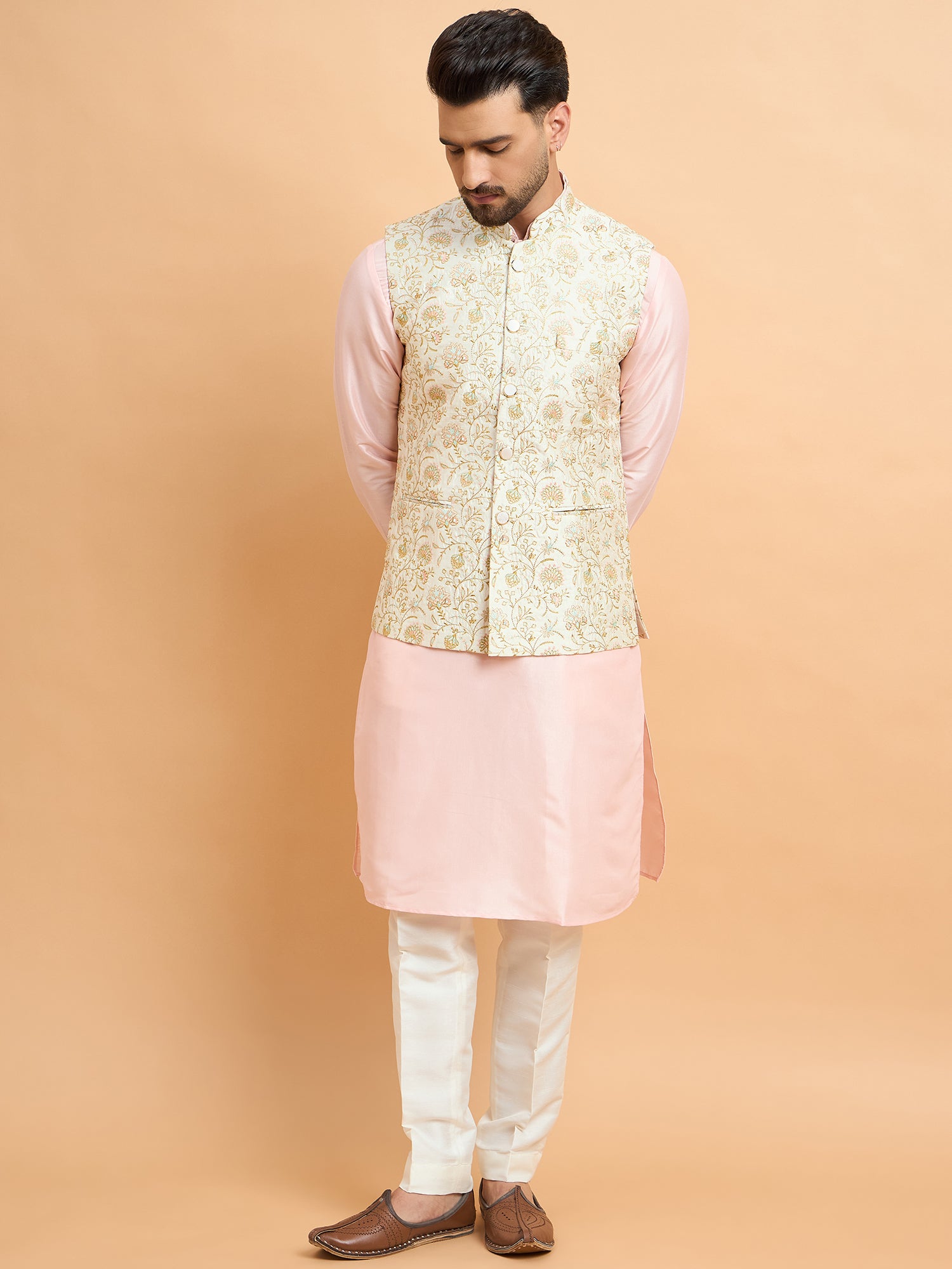 Pink With Cream Embroidery Koti Kurta Set