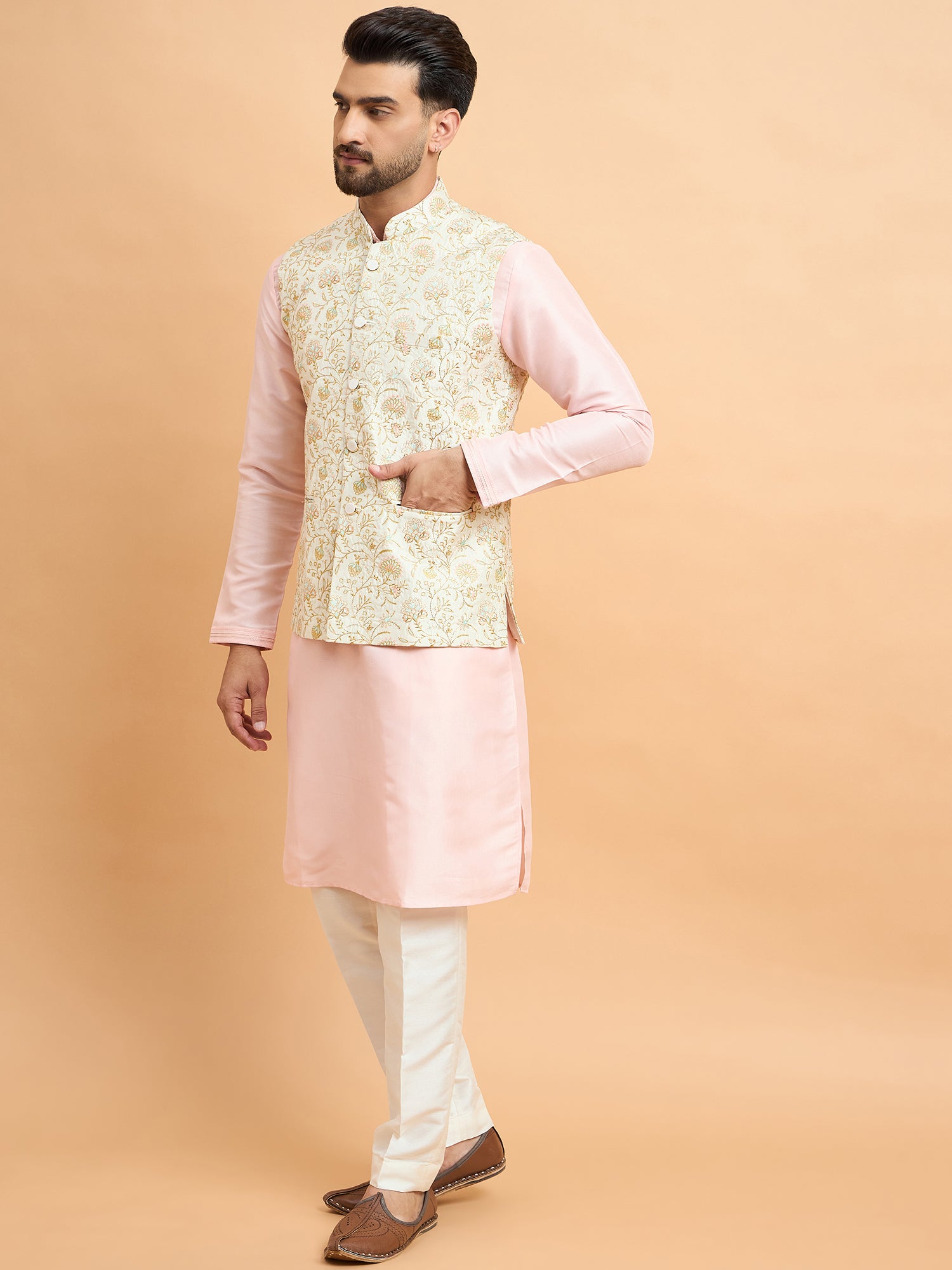 Pink With Cream Embroidery Koti Kurta Set