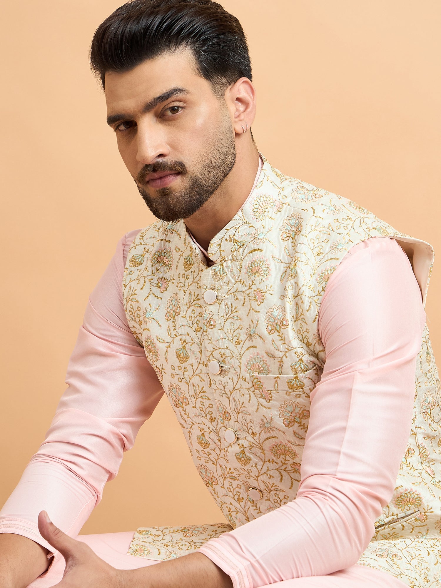 Pink With Cream Embroidery Koti Kurta Set