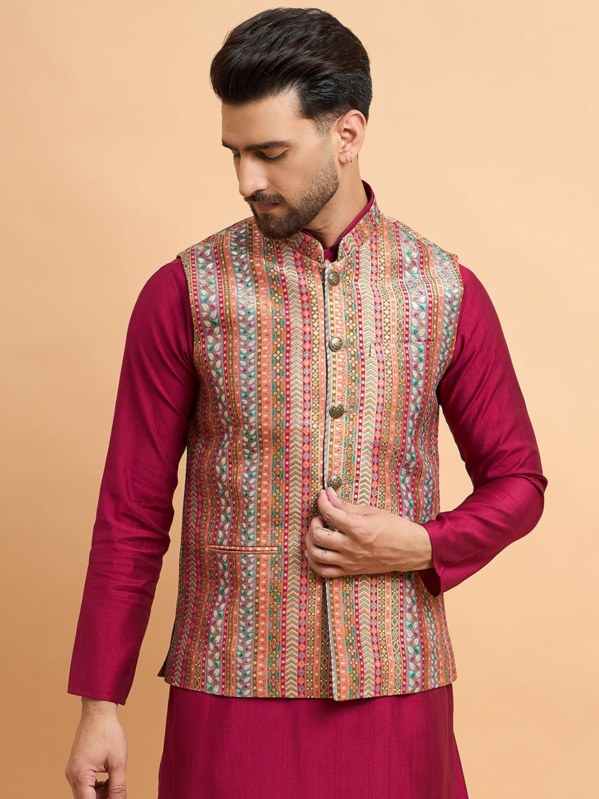 Brocket Silk Multi Color Jacket Only