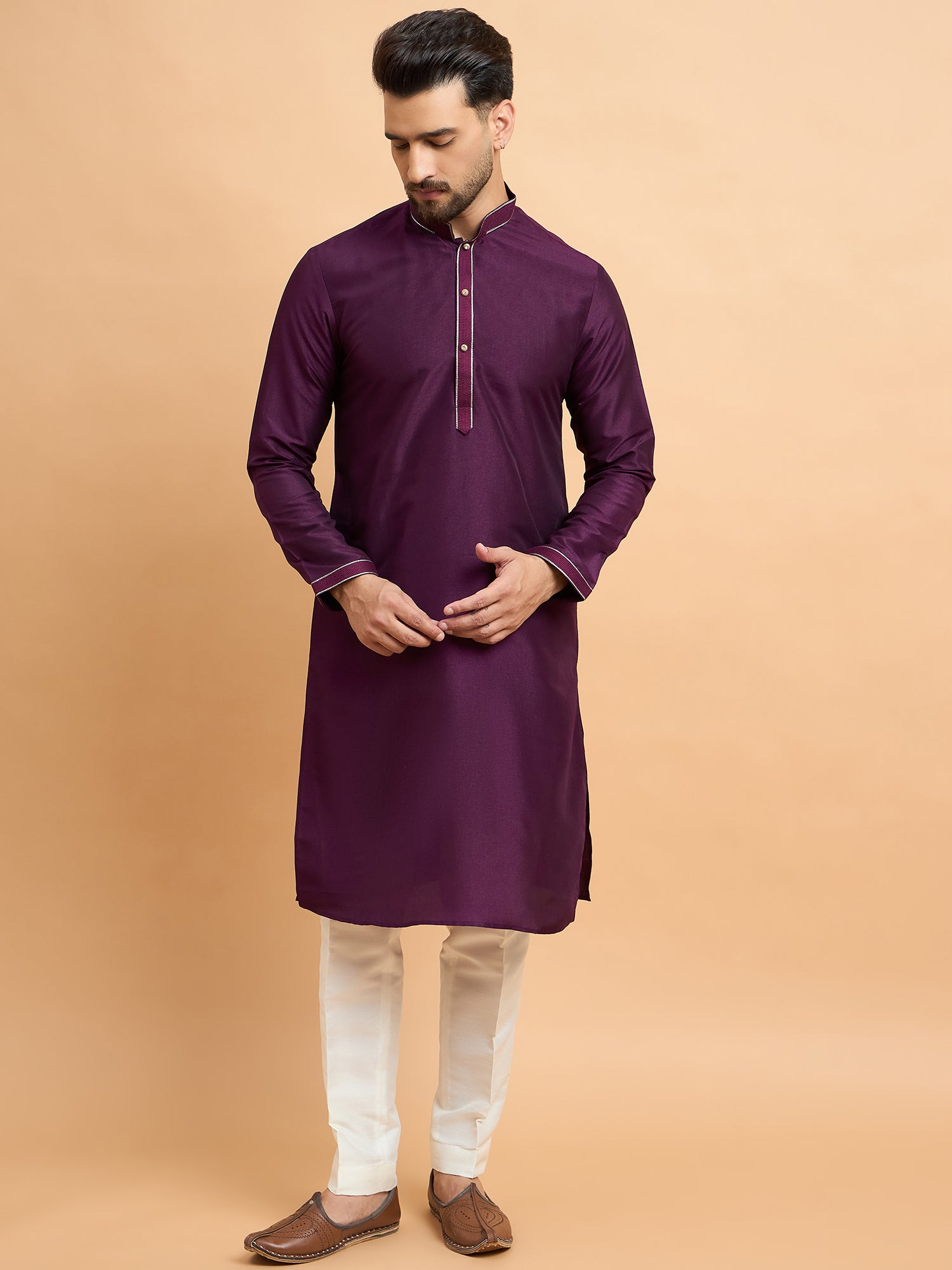 Purple Embroidered Kurta Jacket Set