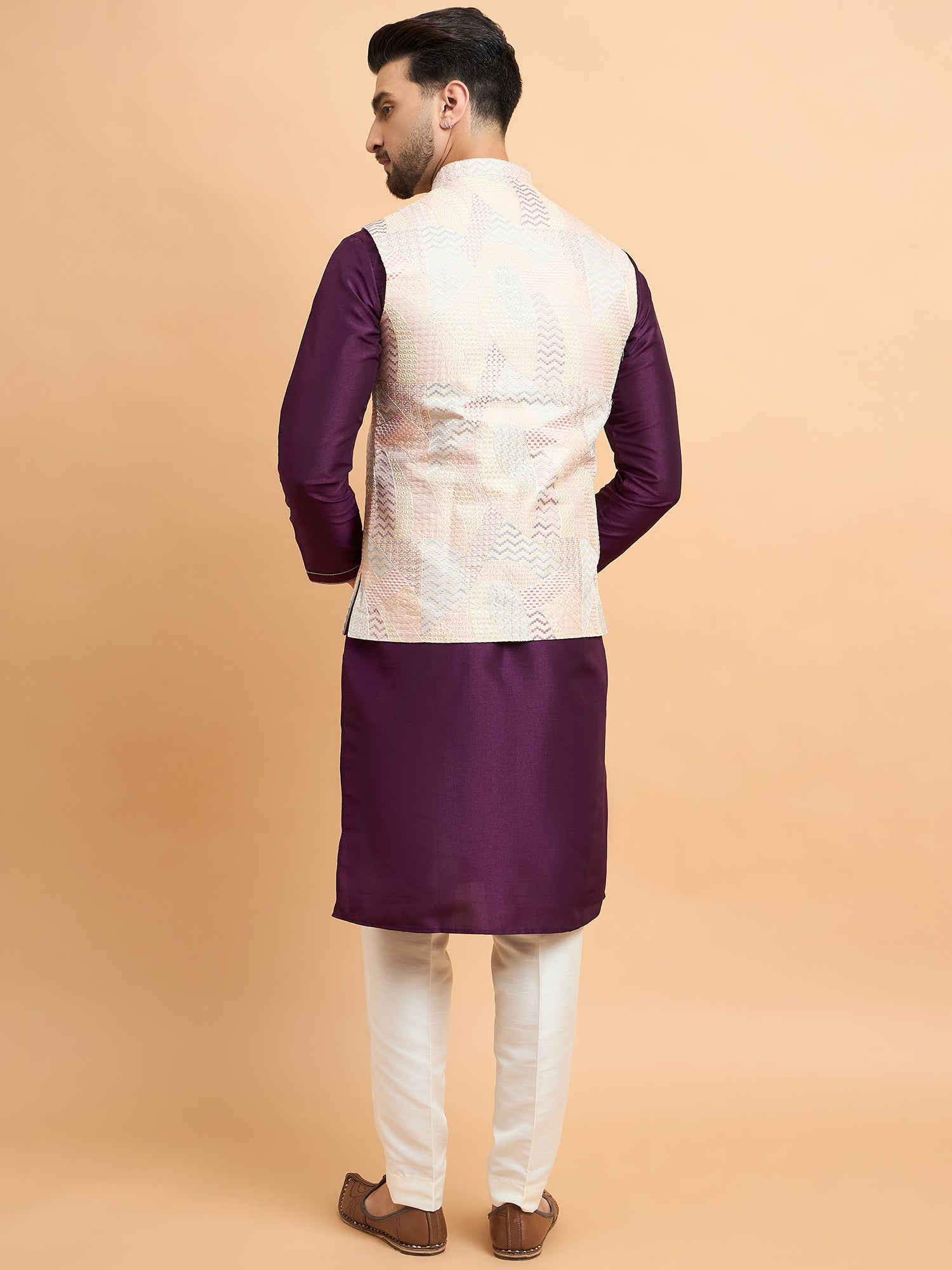 Purple Embroidered Kurta Jacket Set