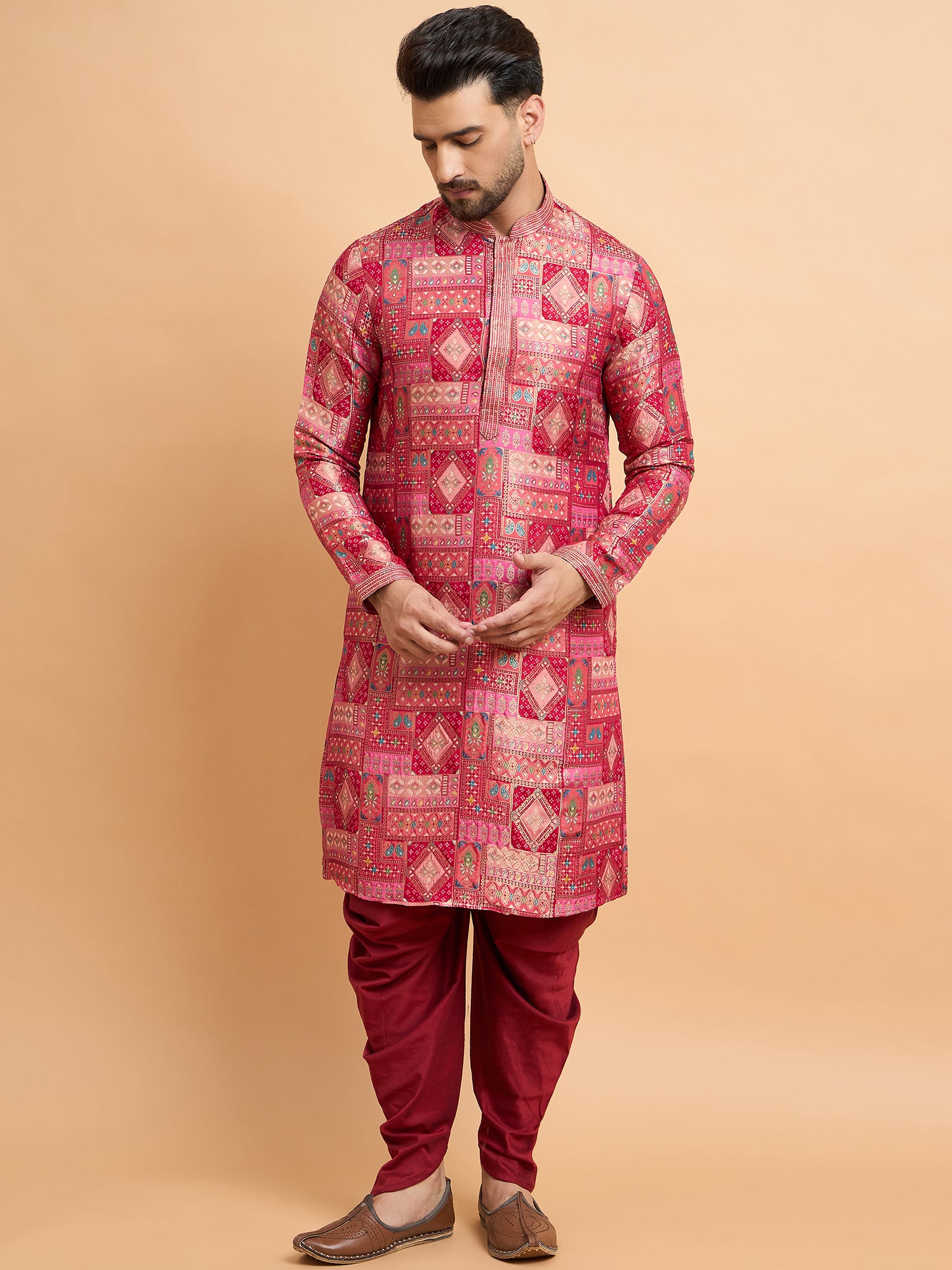 Cherry Red Patoda Kurta Set