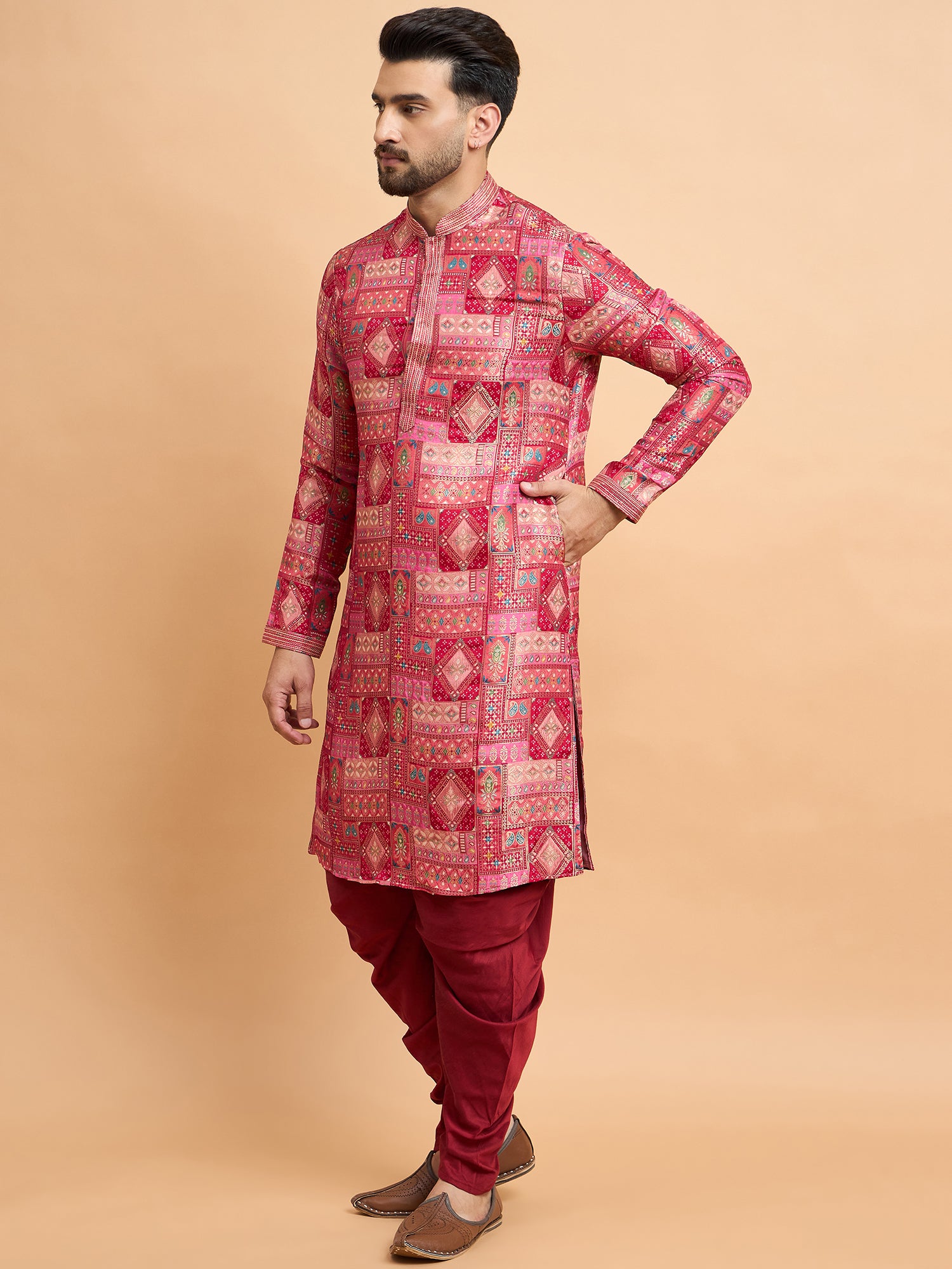 Cherry Red Patoda Kurta Set