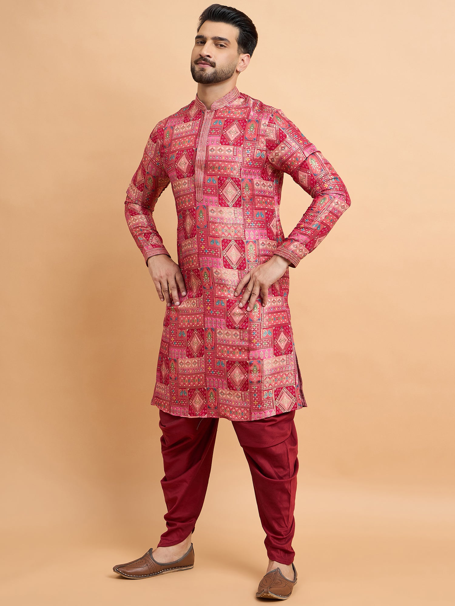 Cherry Red Patoda Kurta Set
