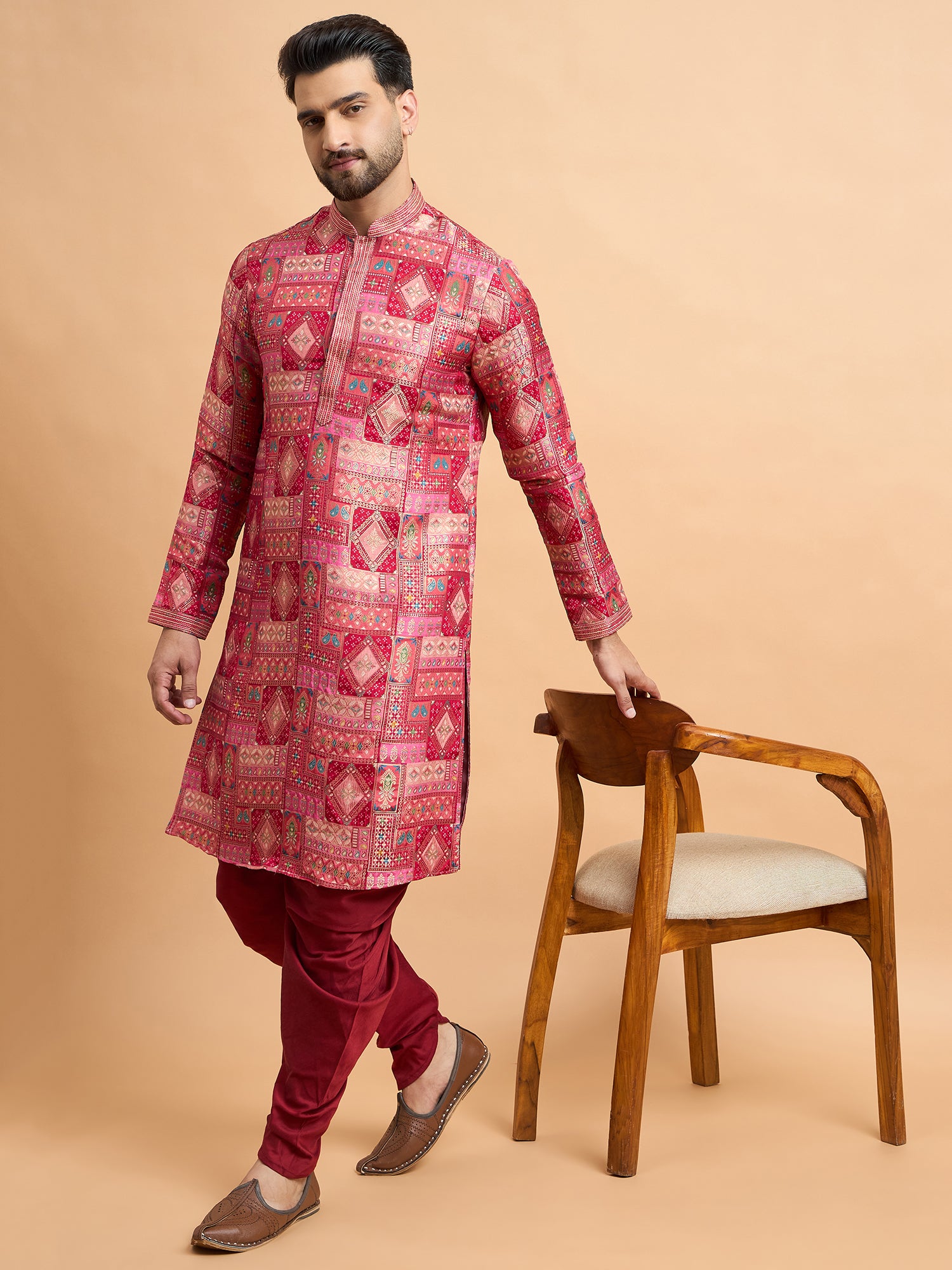 Cherry Red Patoda Kurta Set