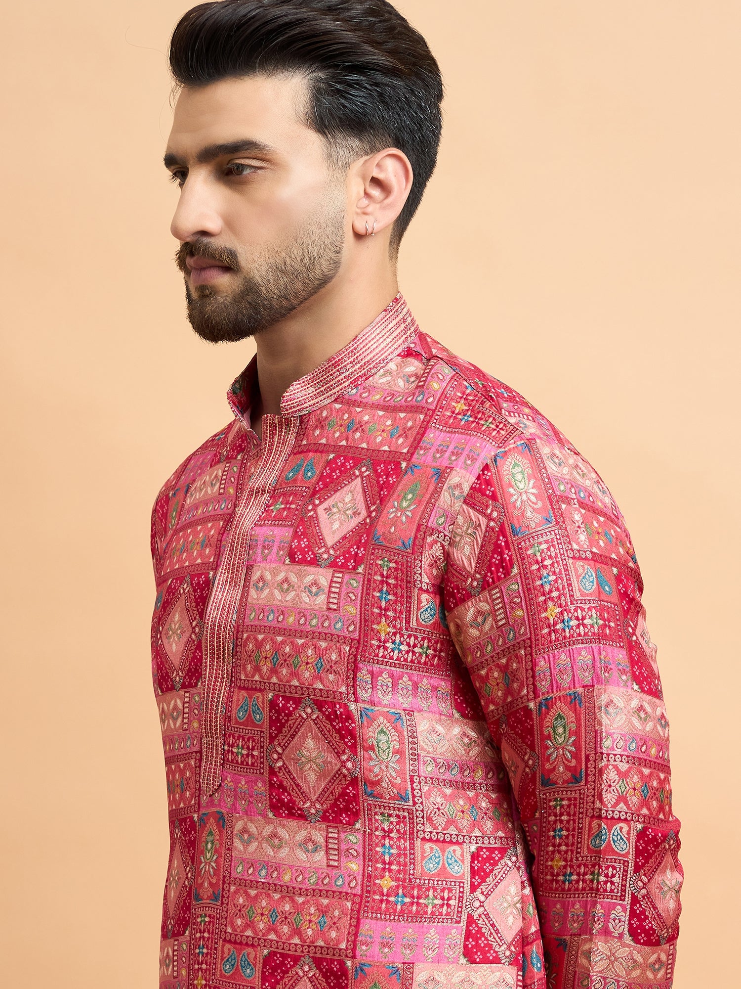 Cherry Red Patoda Kurta Set