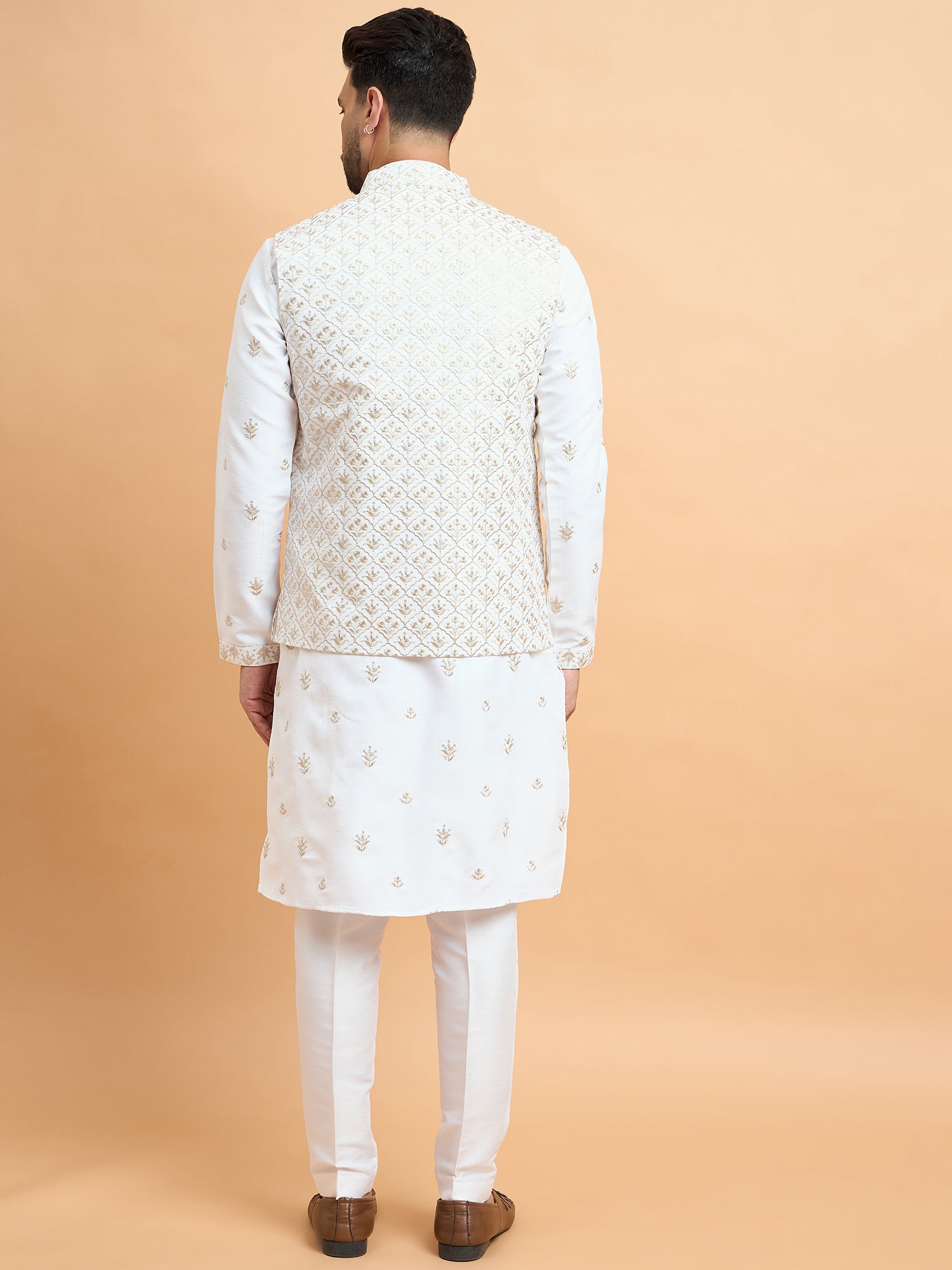 White Lucknowi Embroidered Koti Kurta Set