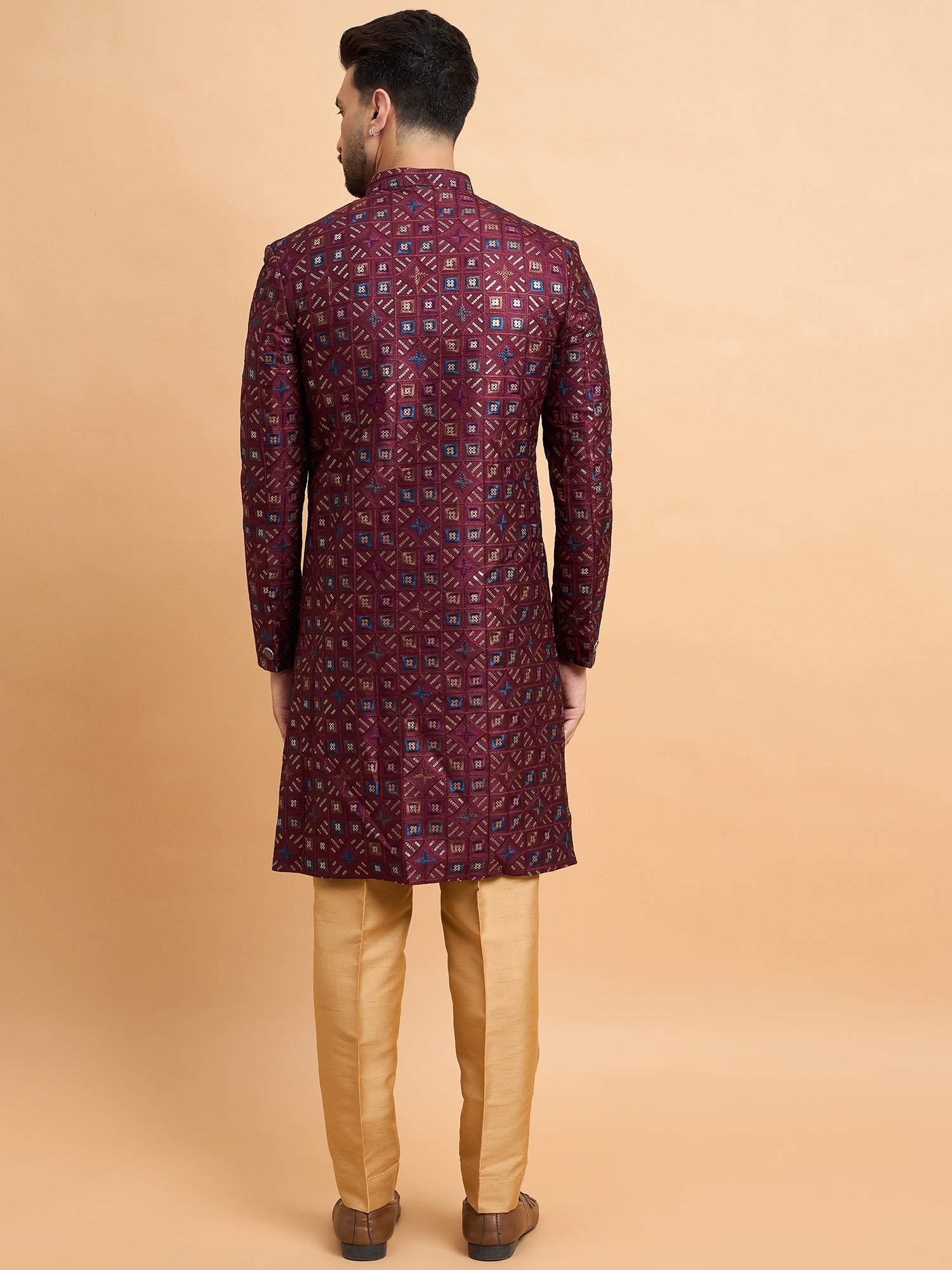 Maroon Silk Embroidered Indo Western Set