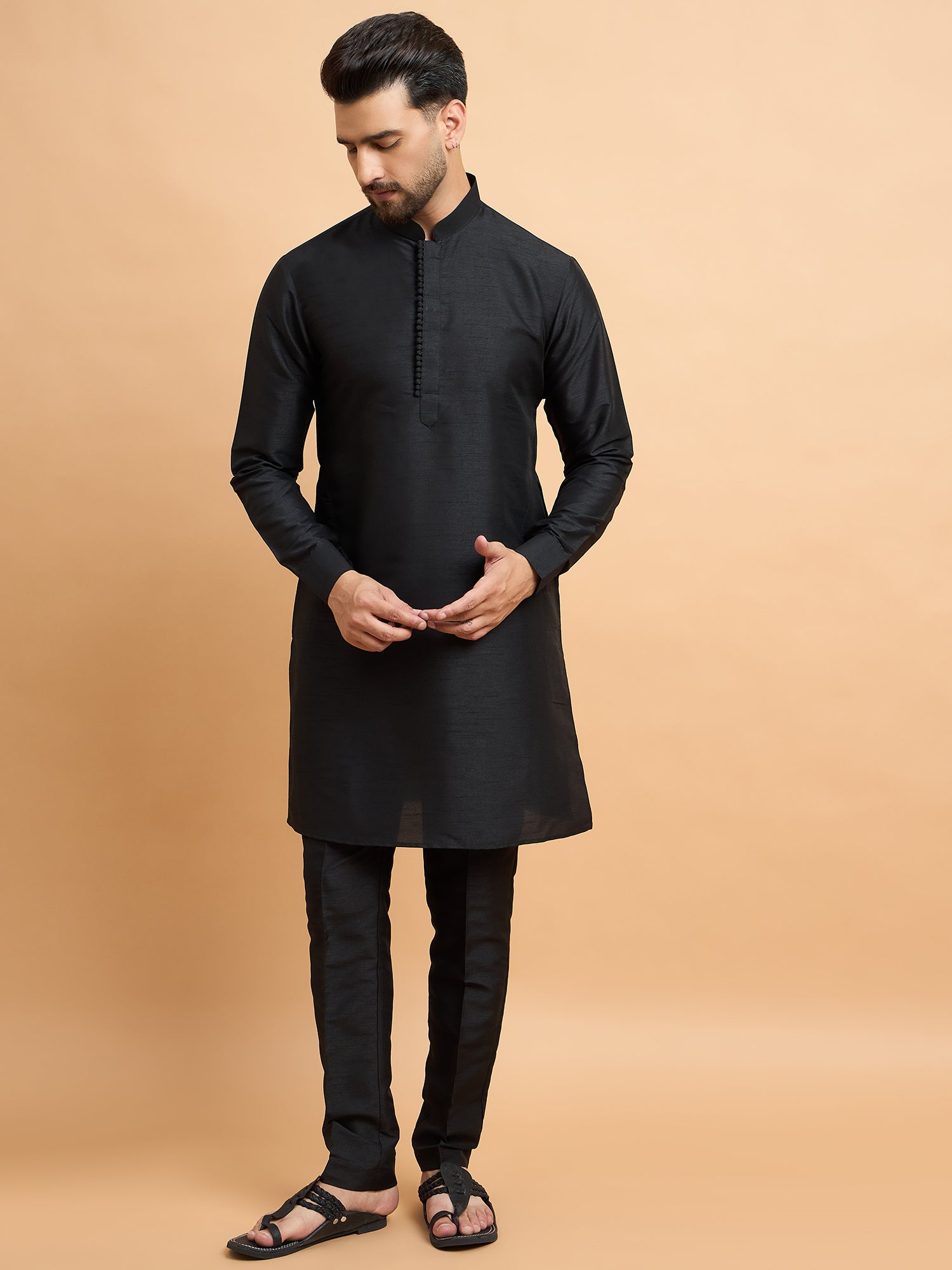 Black Lucknowi Koti Kurta Set