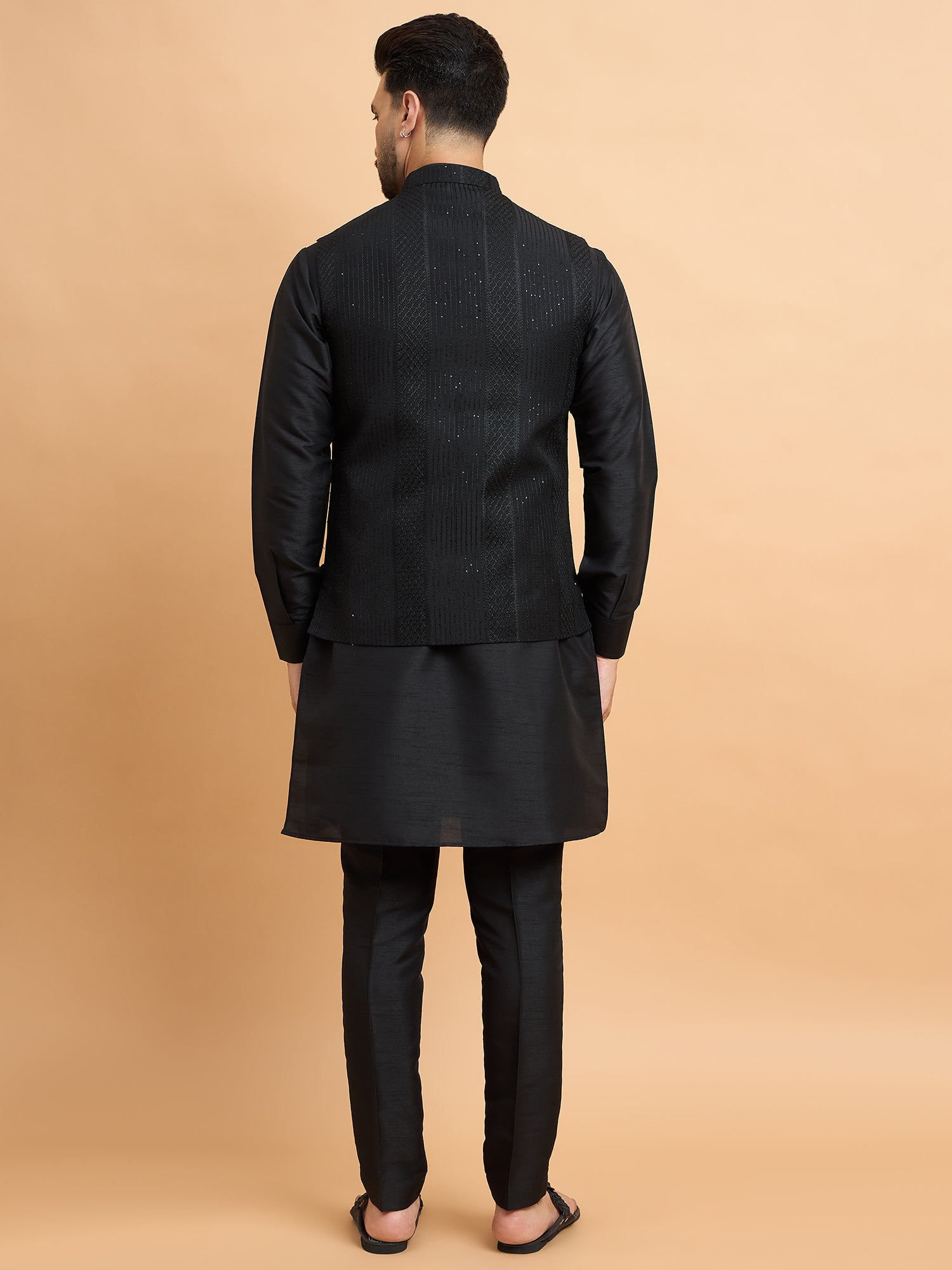 Black Lucknowi Koti Kurta Set