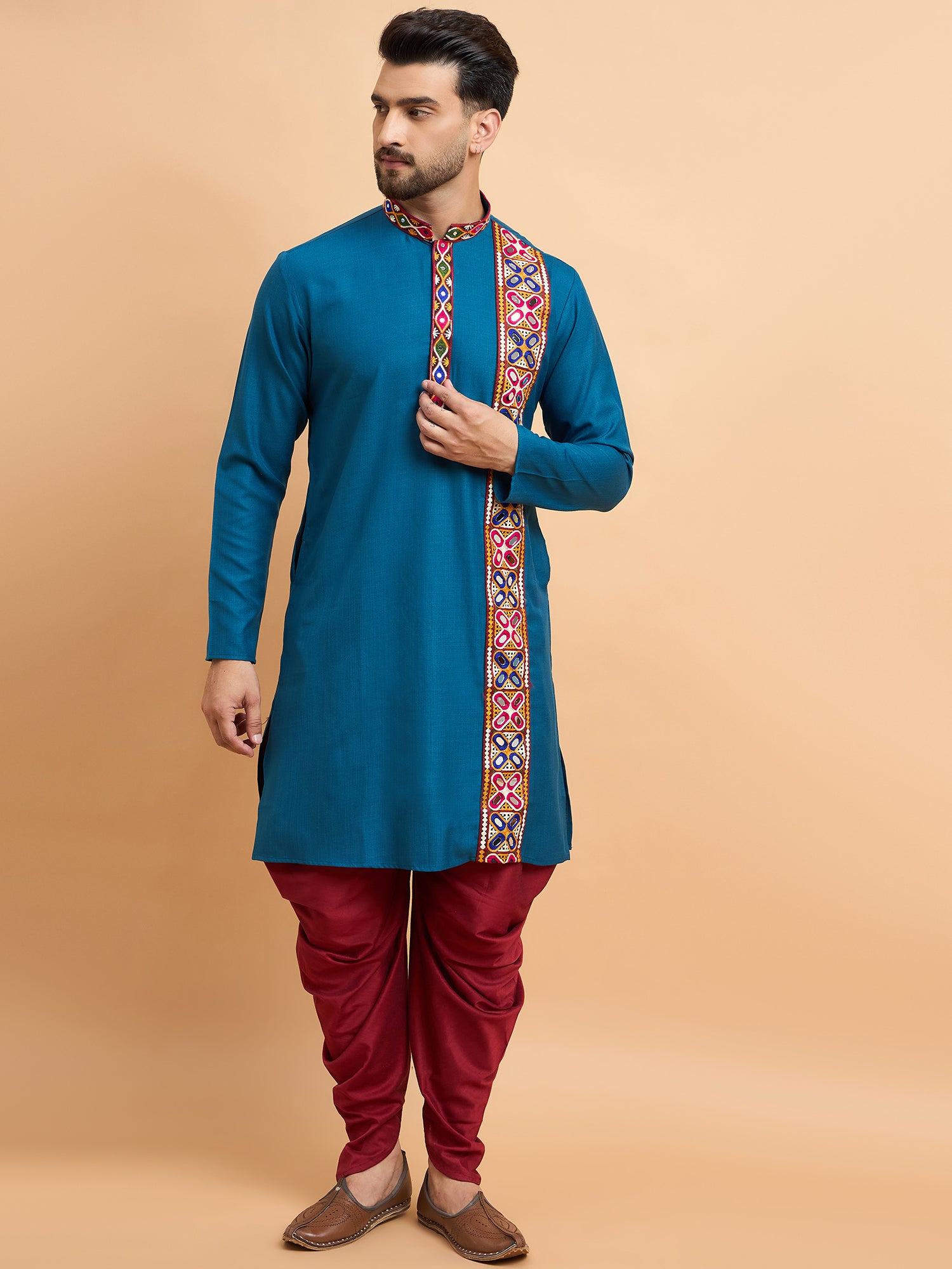 Teal Blue Gamthi Work Navratri Special Kurta Only