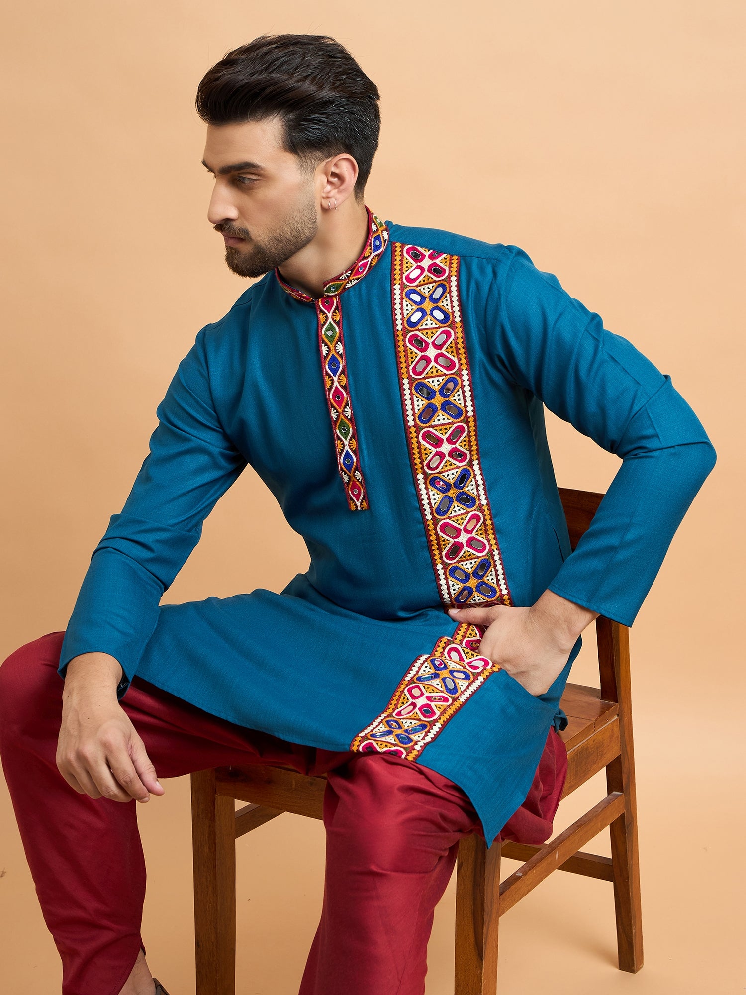 Teal Blue Gamthi Work Navratri Special Kurta Only