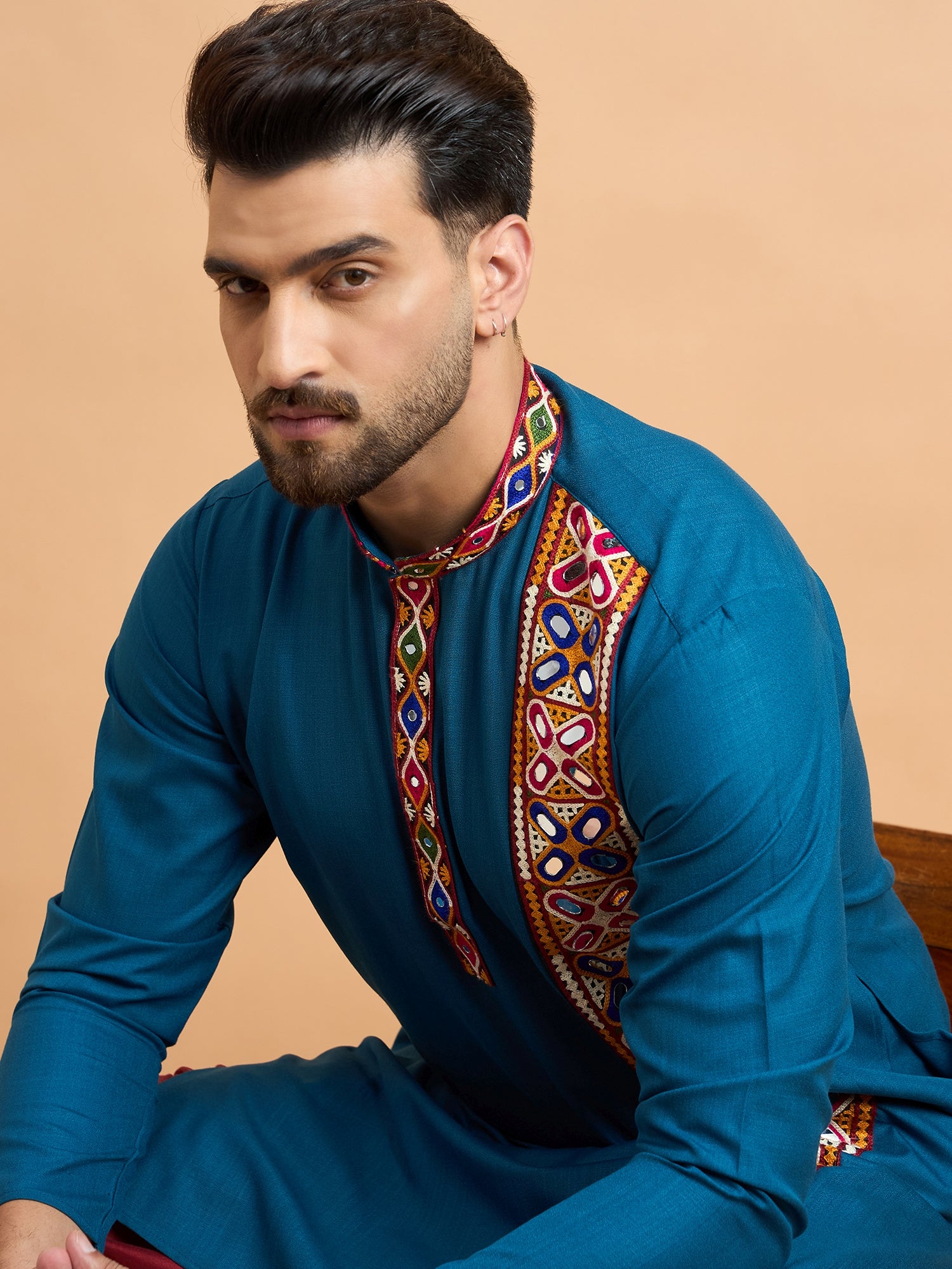 Teal Blue Gamthi Work Navratri Special Kurta Only