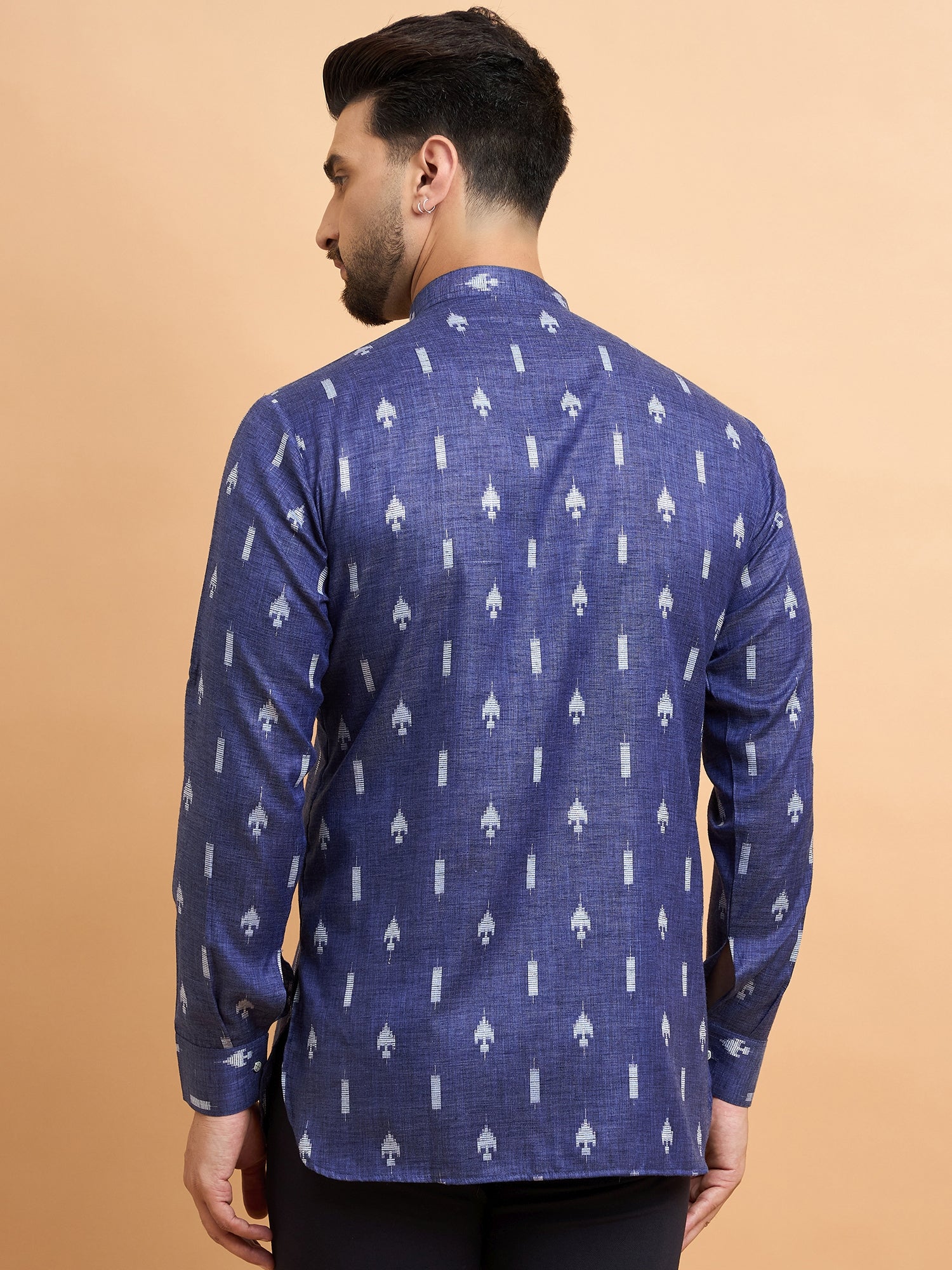 Blue Ikkat Cotton Linen Short Kurta Only