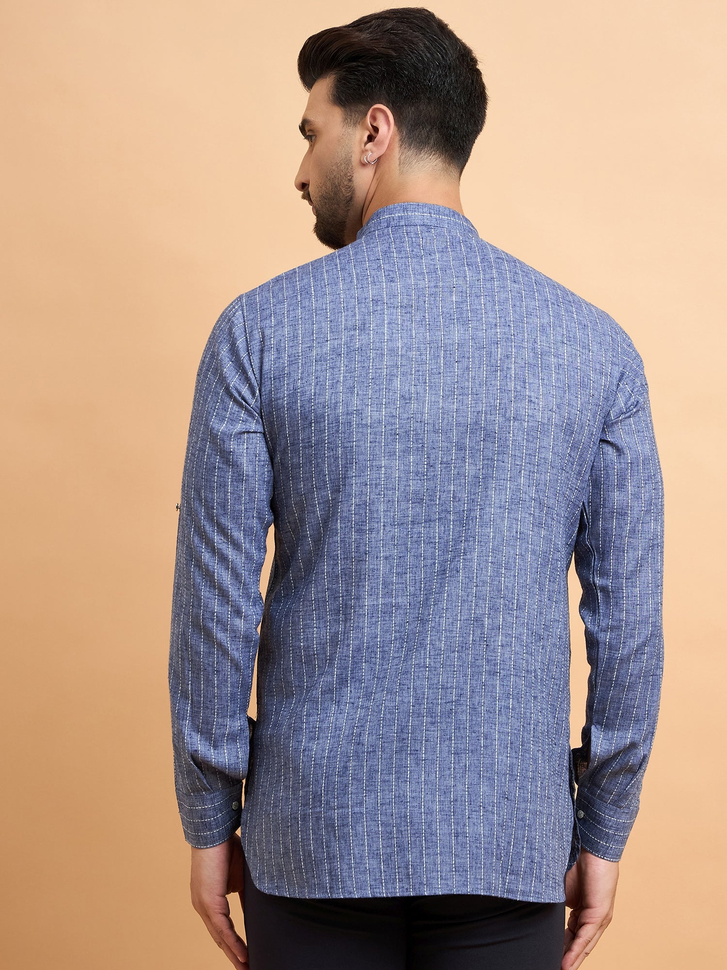 Grey Lining Cotton Linen Short Kurta Only