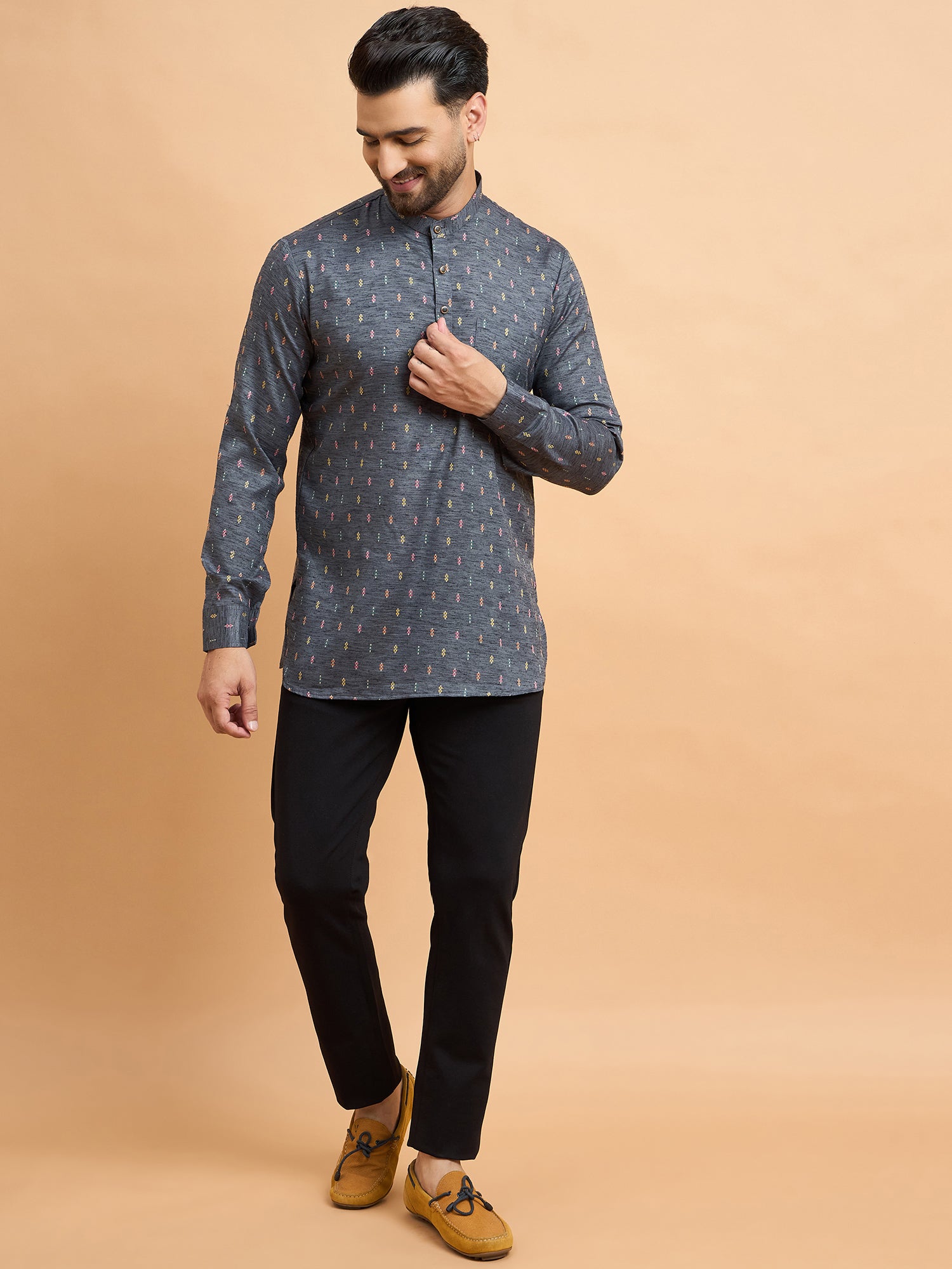 Grey Cotton Linen Short Kurta Only