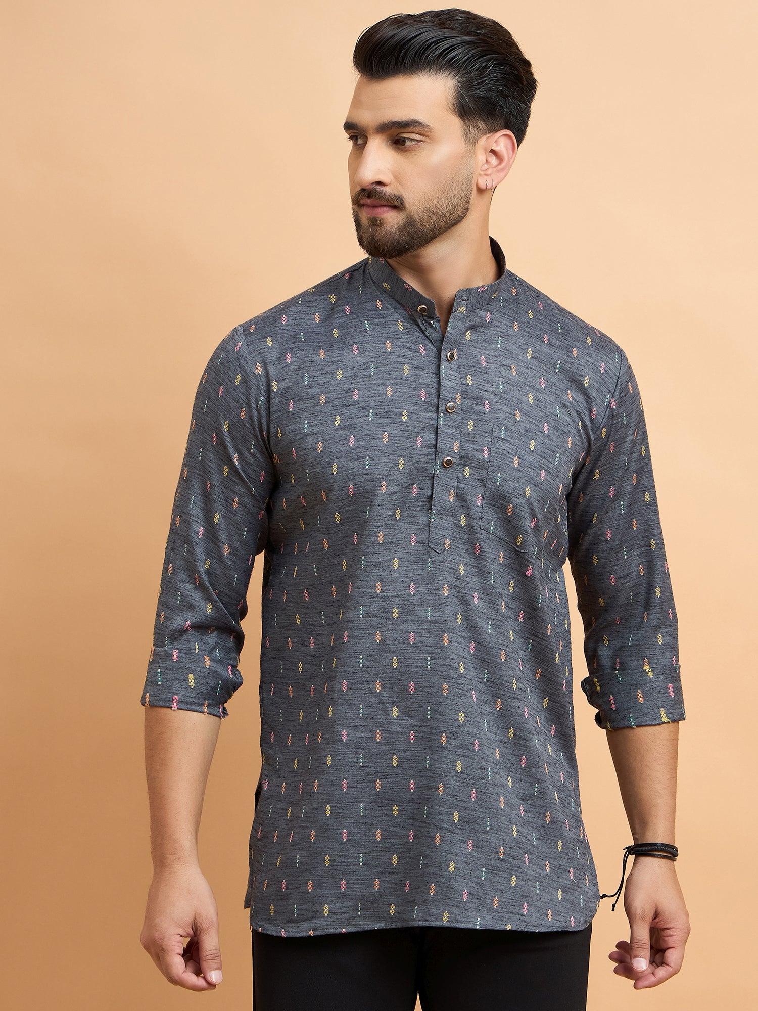 Grey Cotton Linen Short Kurta Only