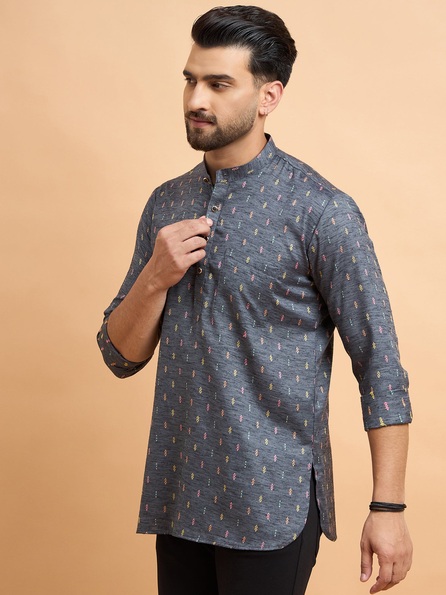 Grey Cotton Linen Short Kurta Only
