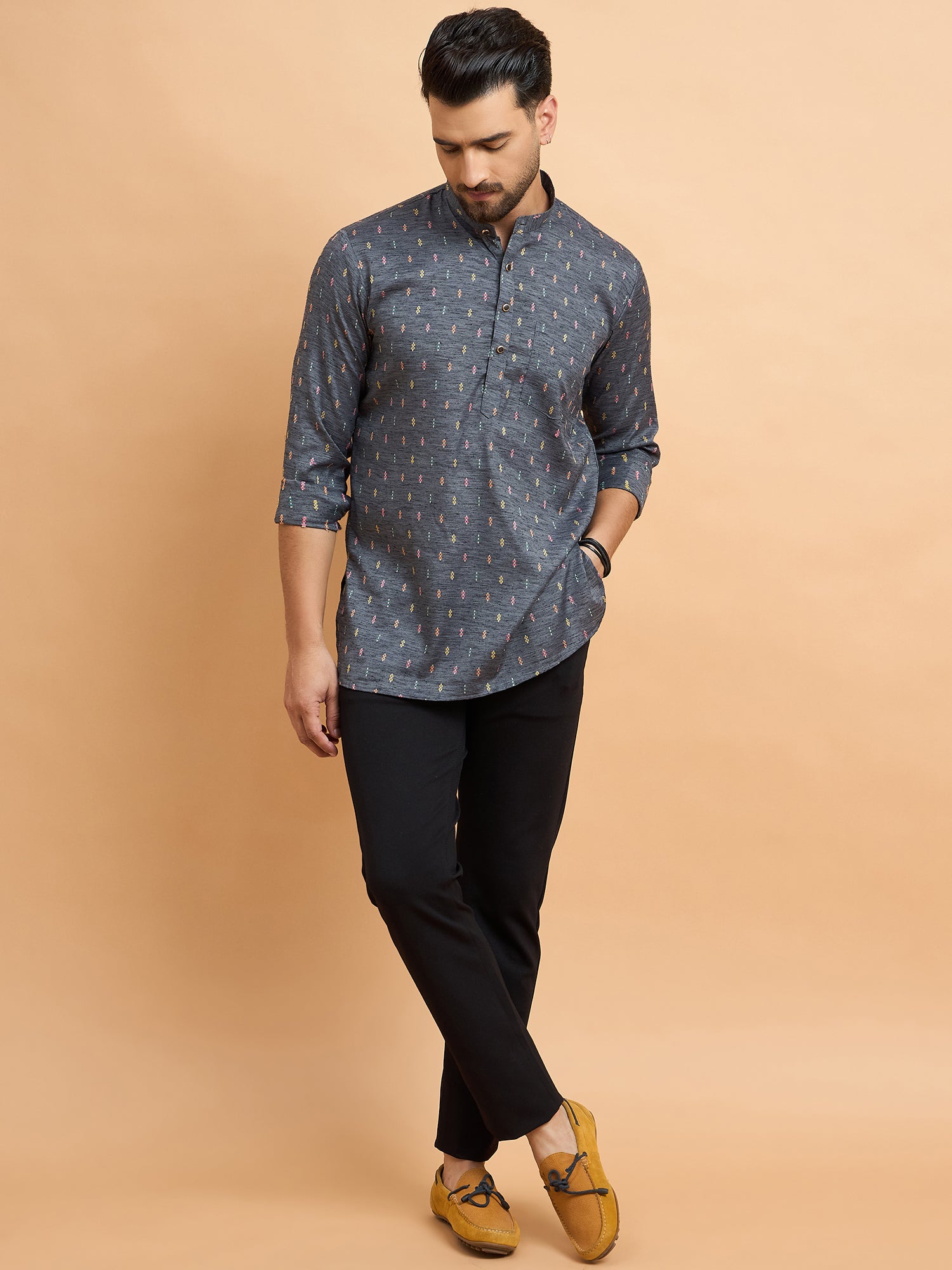 Grey Cotton Linen Short Kurta Only