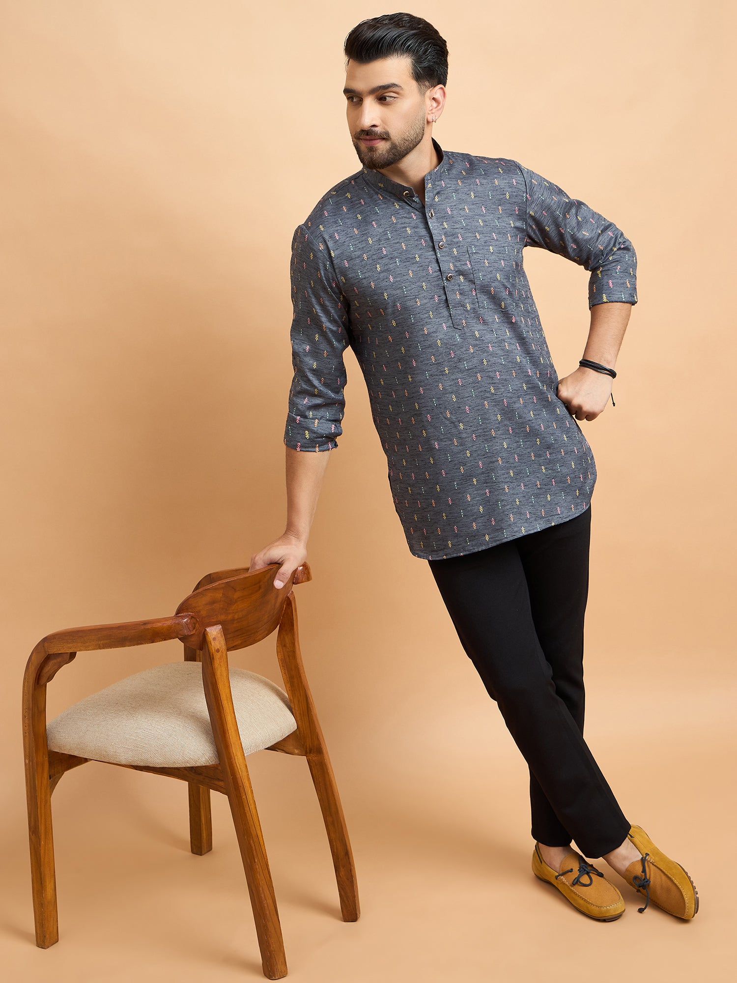 Grey Cotton Linen Short Kurta Only